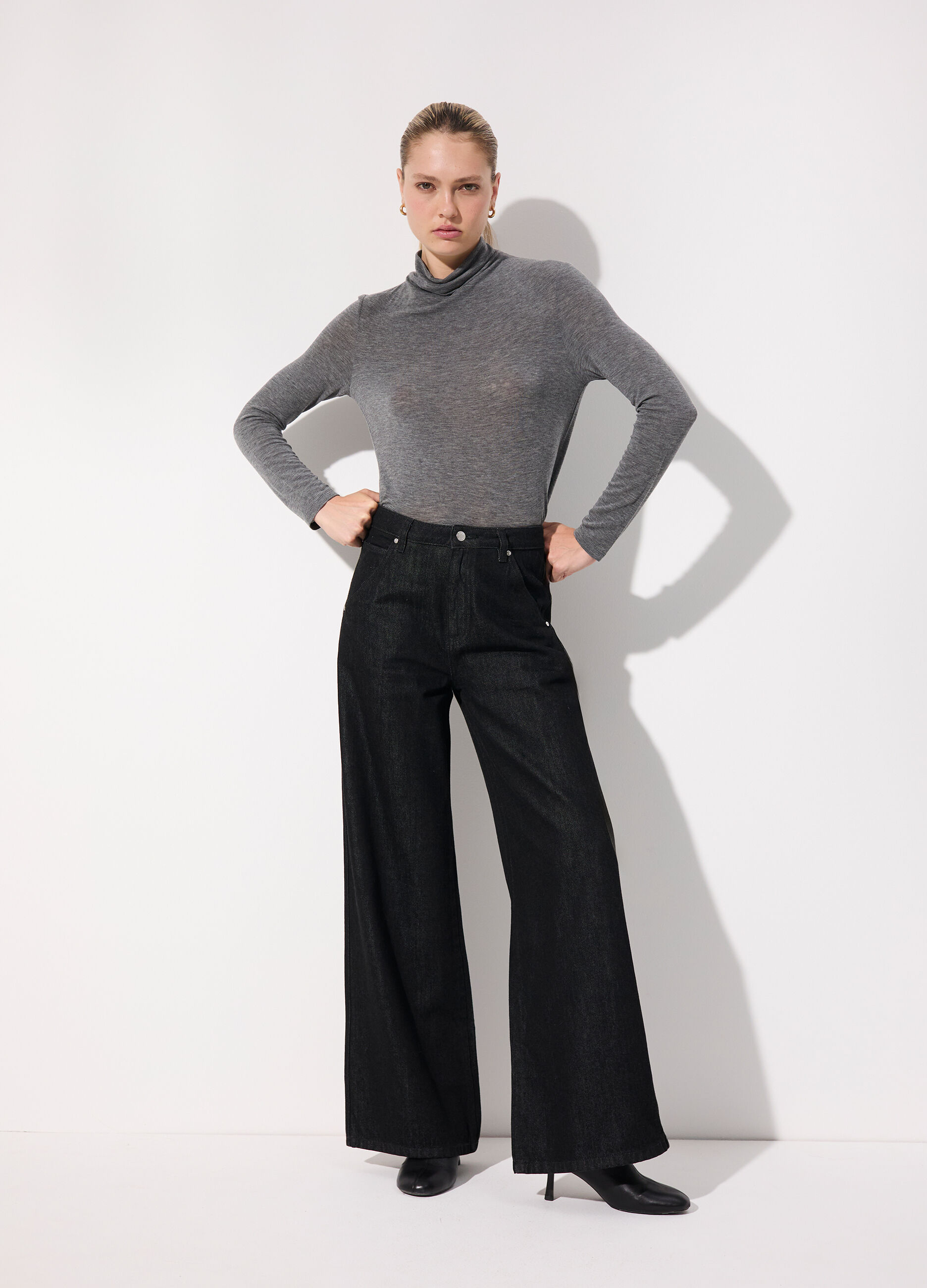 Denim wide leg in cotone misto lyocell donna_0