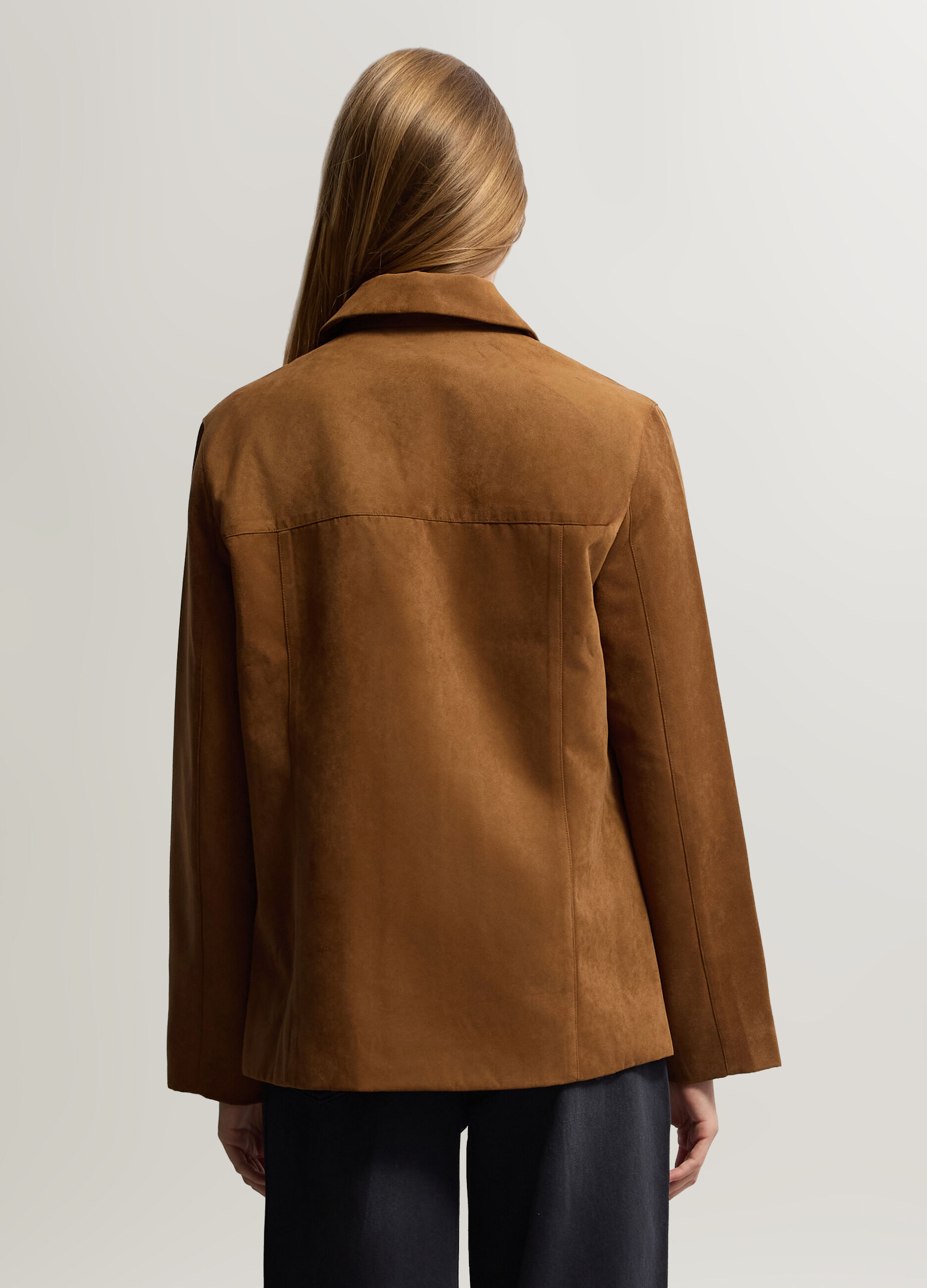 Blazer in eco pelle con collo reverse donna_1