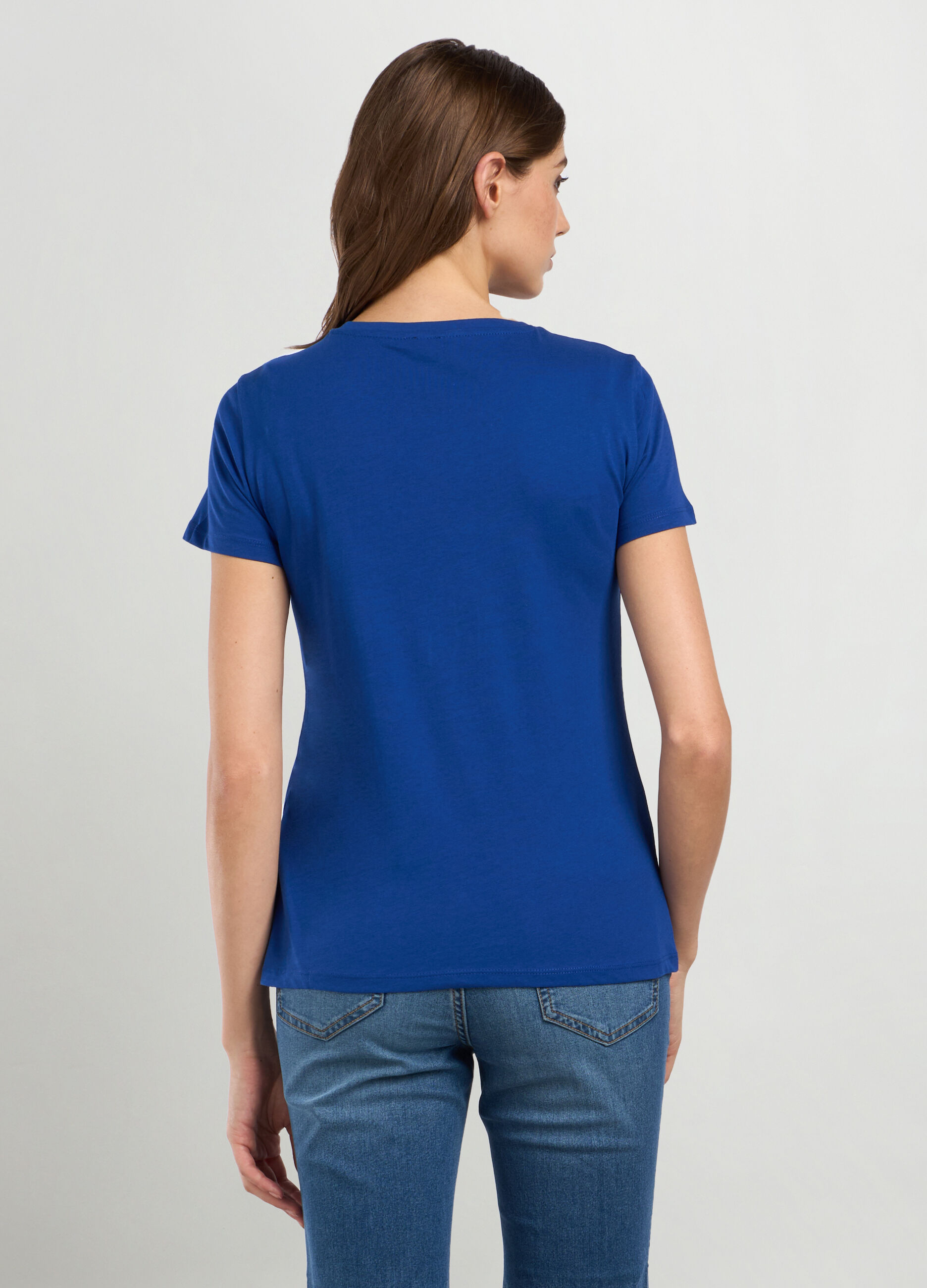 T-shirt in jersey di puro cotone con ricamo donna_1