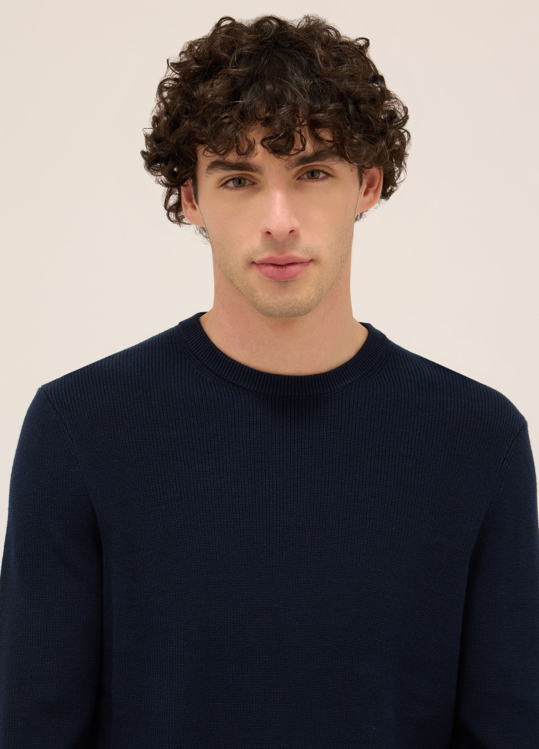 Maglione girocollo in cotone a maglia rasata uomo_2