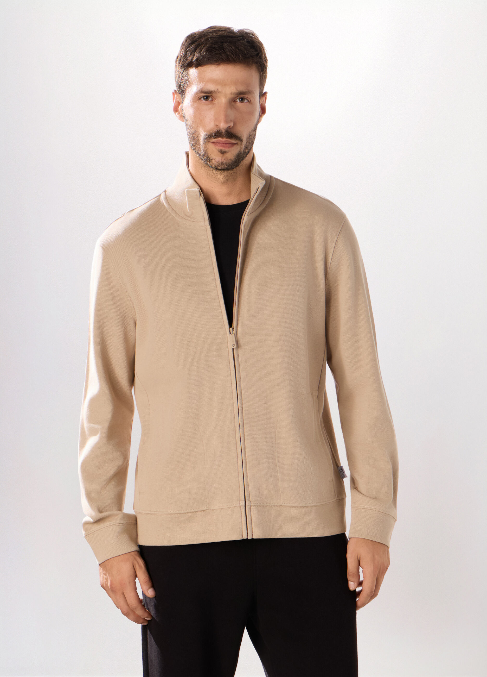 Felpa con zip in puro cotone uomo_0