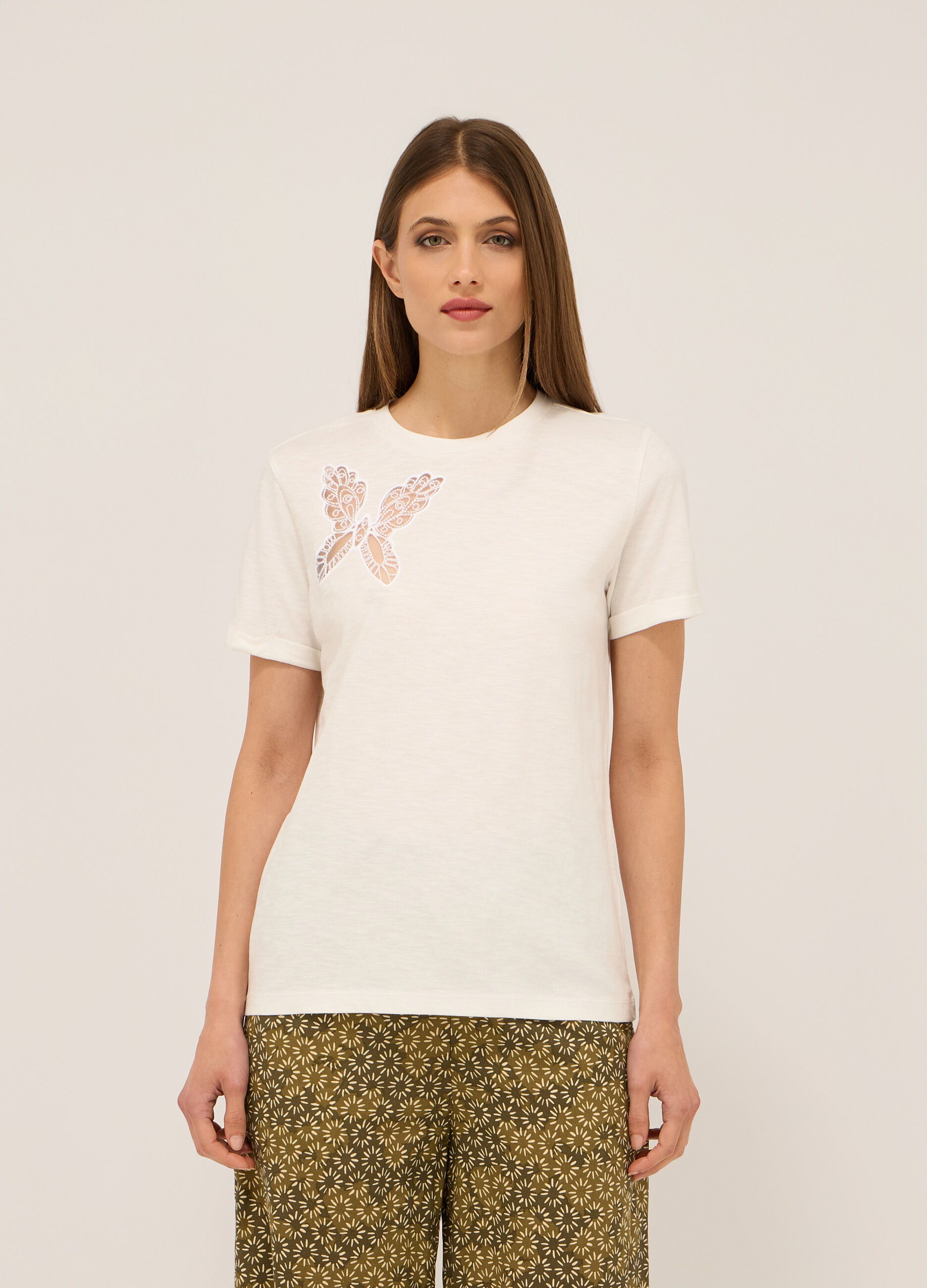 T-shirt in jersey di cotone slub donna_0