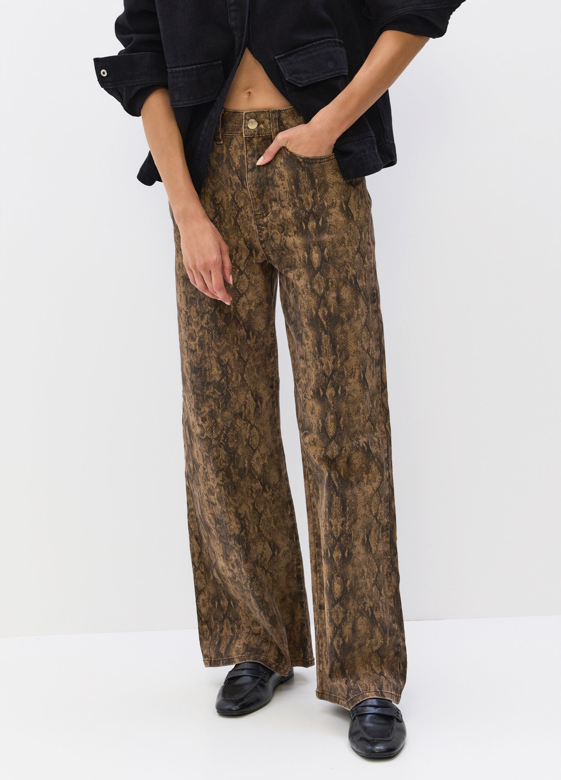 Pantaloni Wide Leg in denim di cotone stretch donna_2