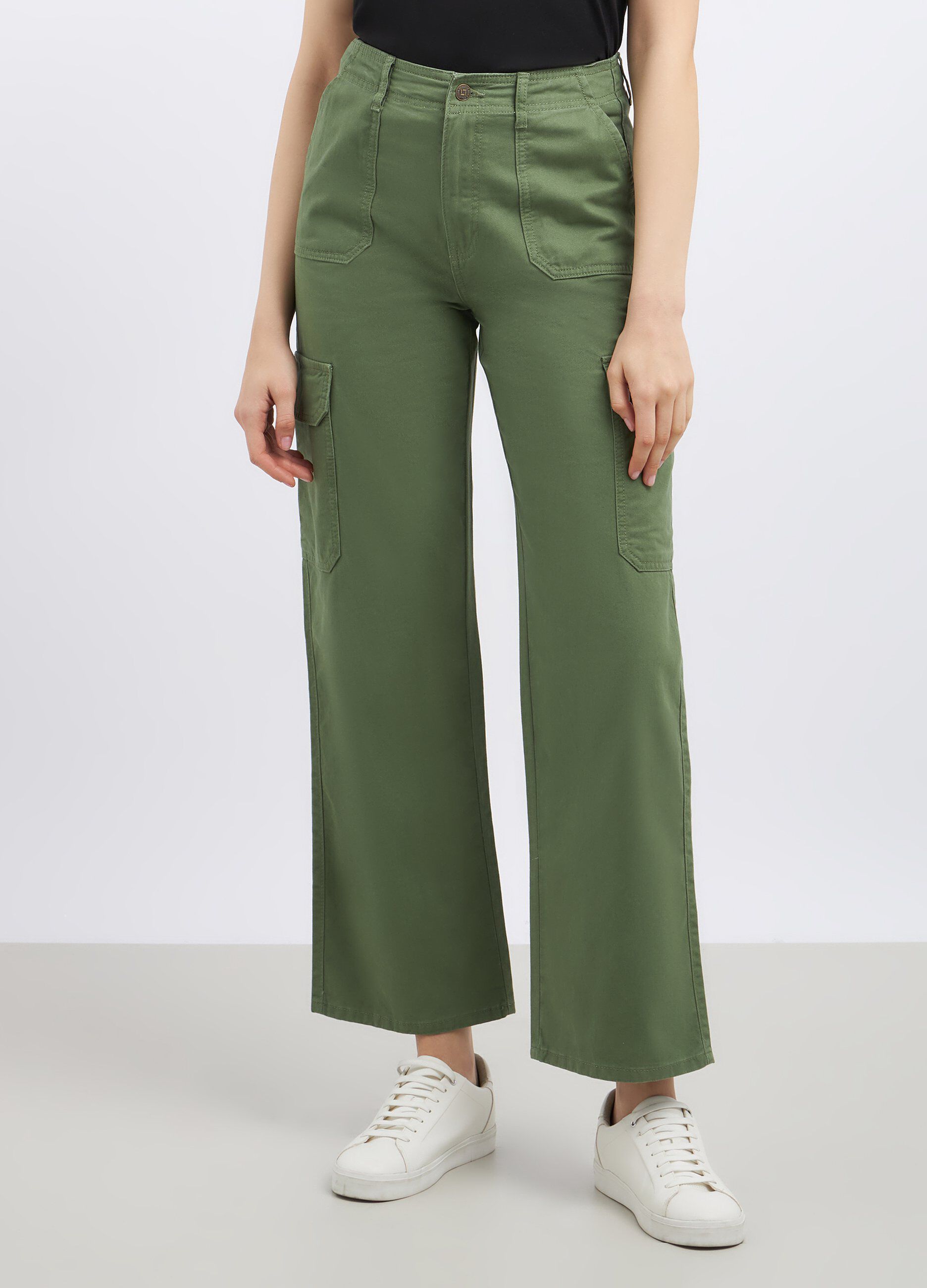 Pantaloni cargo in denim di puro cotone donna_1