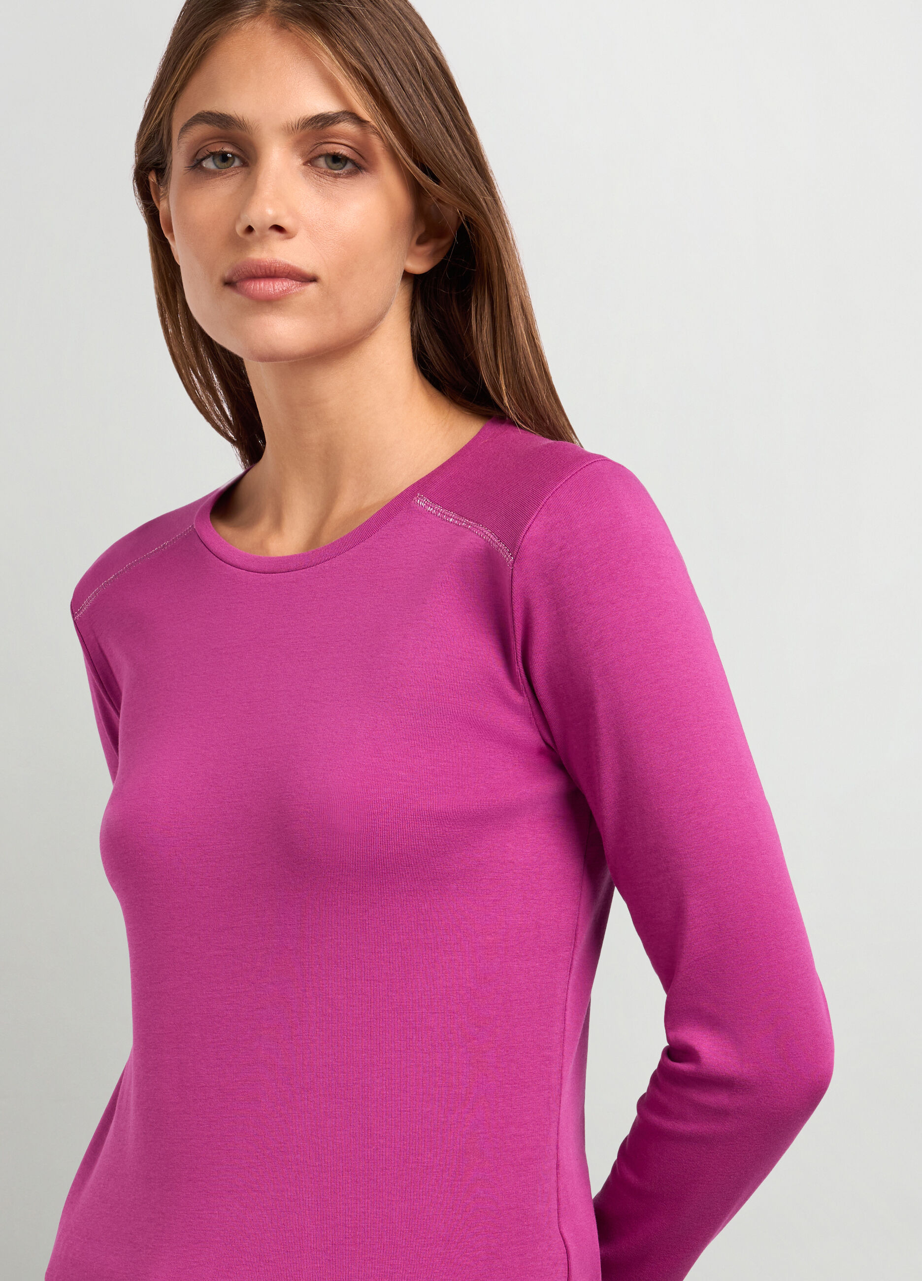T-shirt a maniche lunghe in cotone stretch donna_2