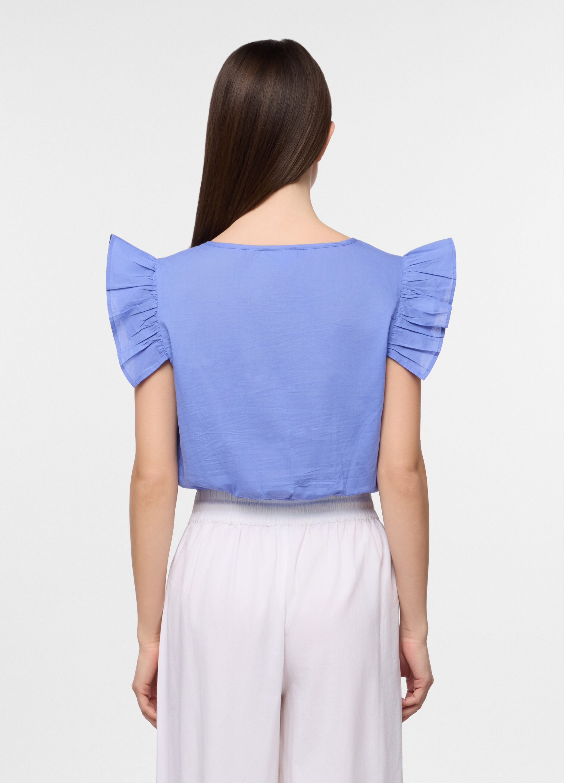 Camicia fit slim con scollo rotondo in puro cotone donna_1