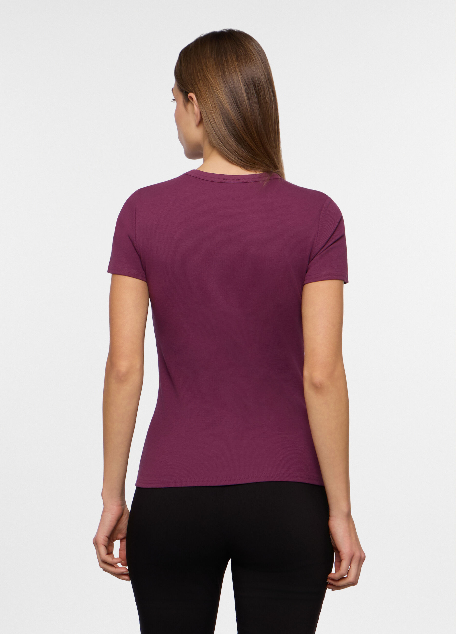 T-shirt in costina di cotone stretch donna_1