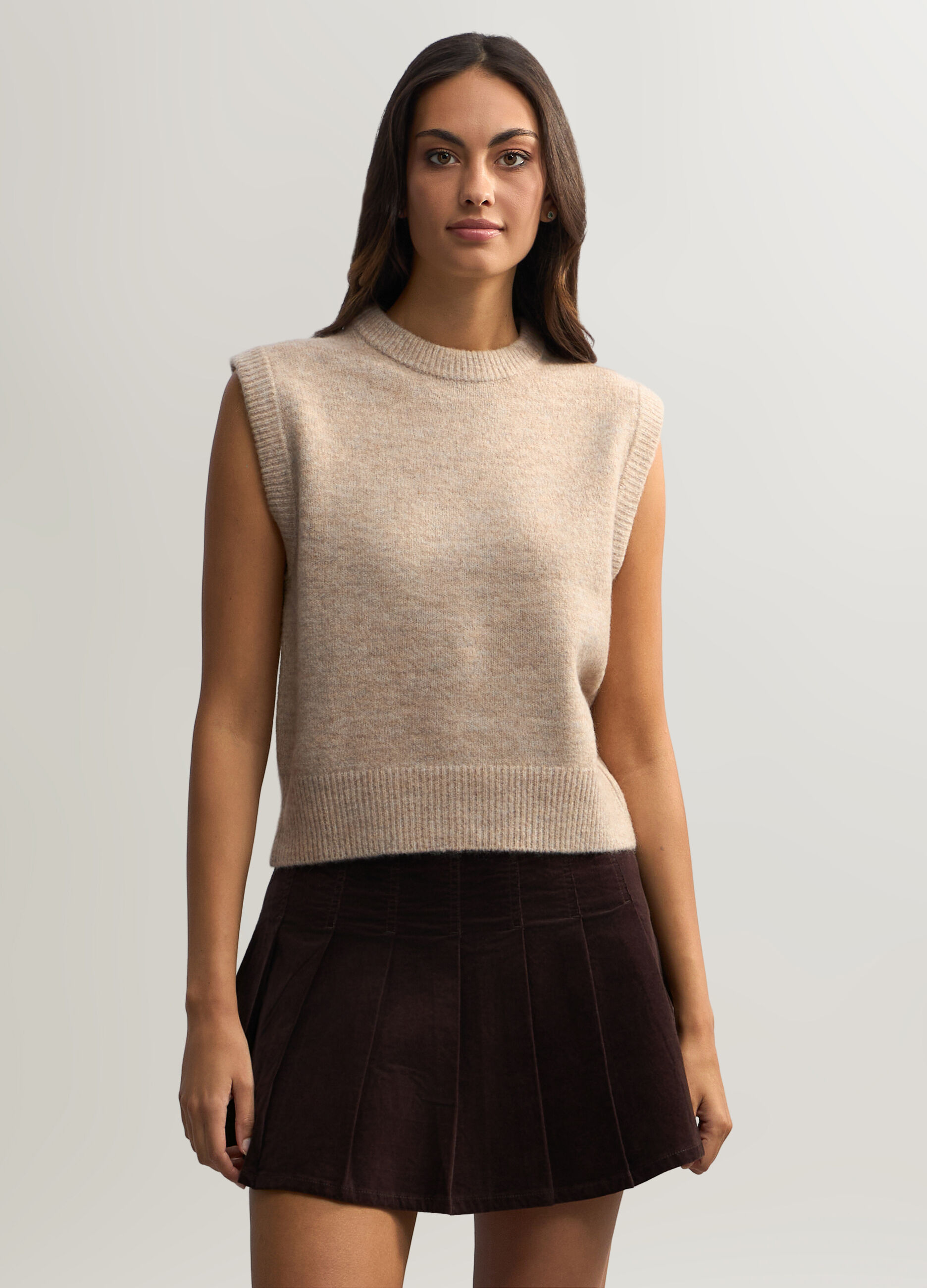 Gilet girocollo in maglia rasata donna_0
