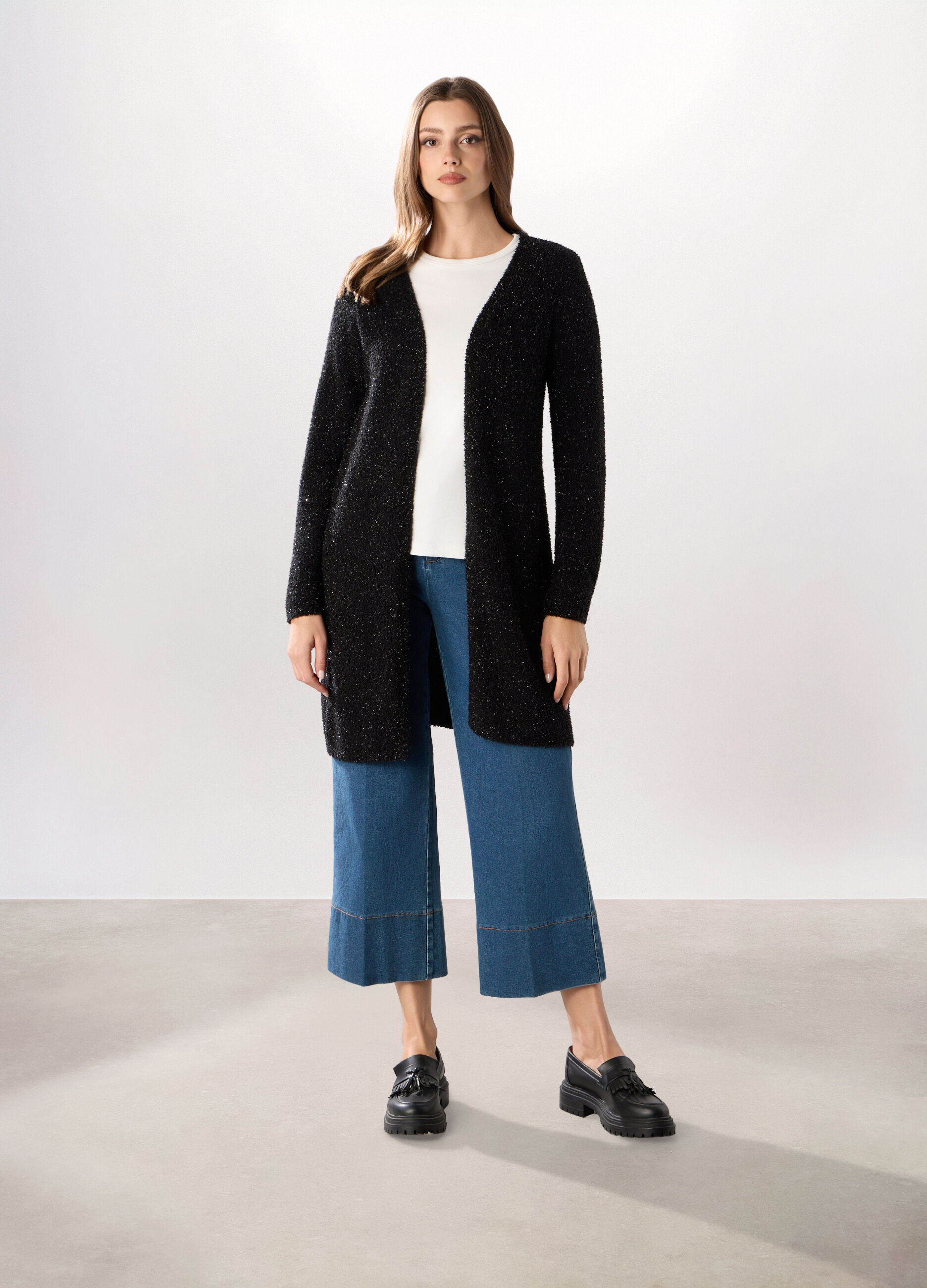 Cardigan tricot lungo donna_0
