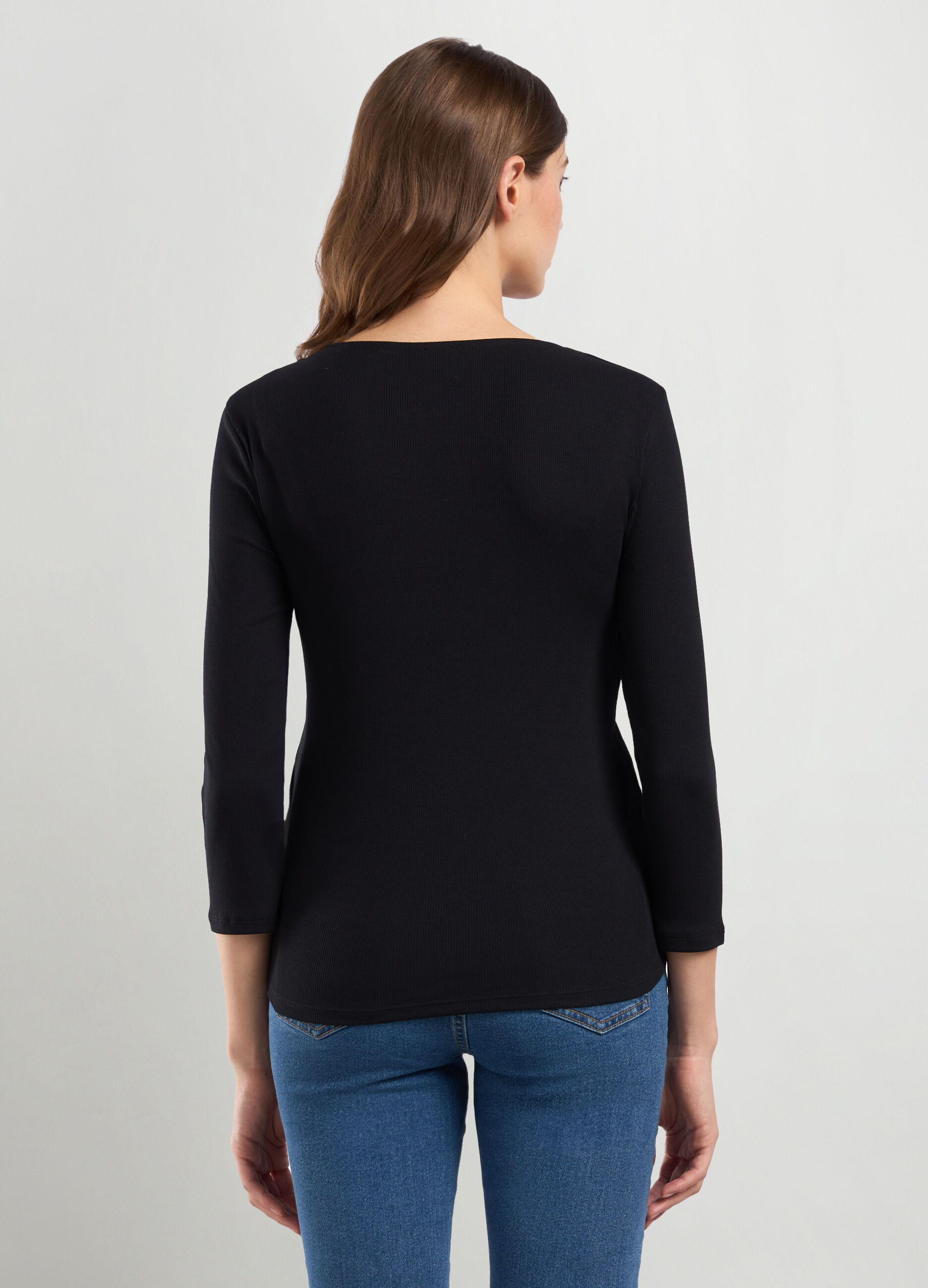 T-shirt in costina di cotone stretch donna_1