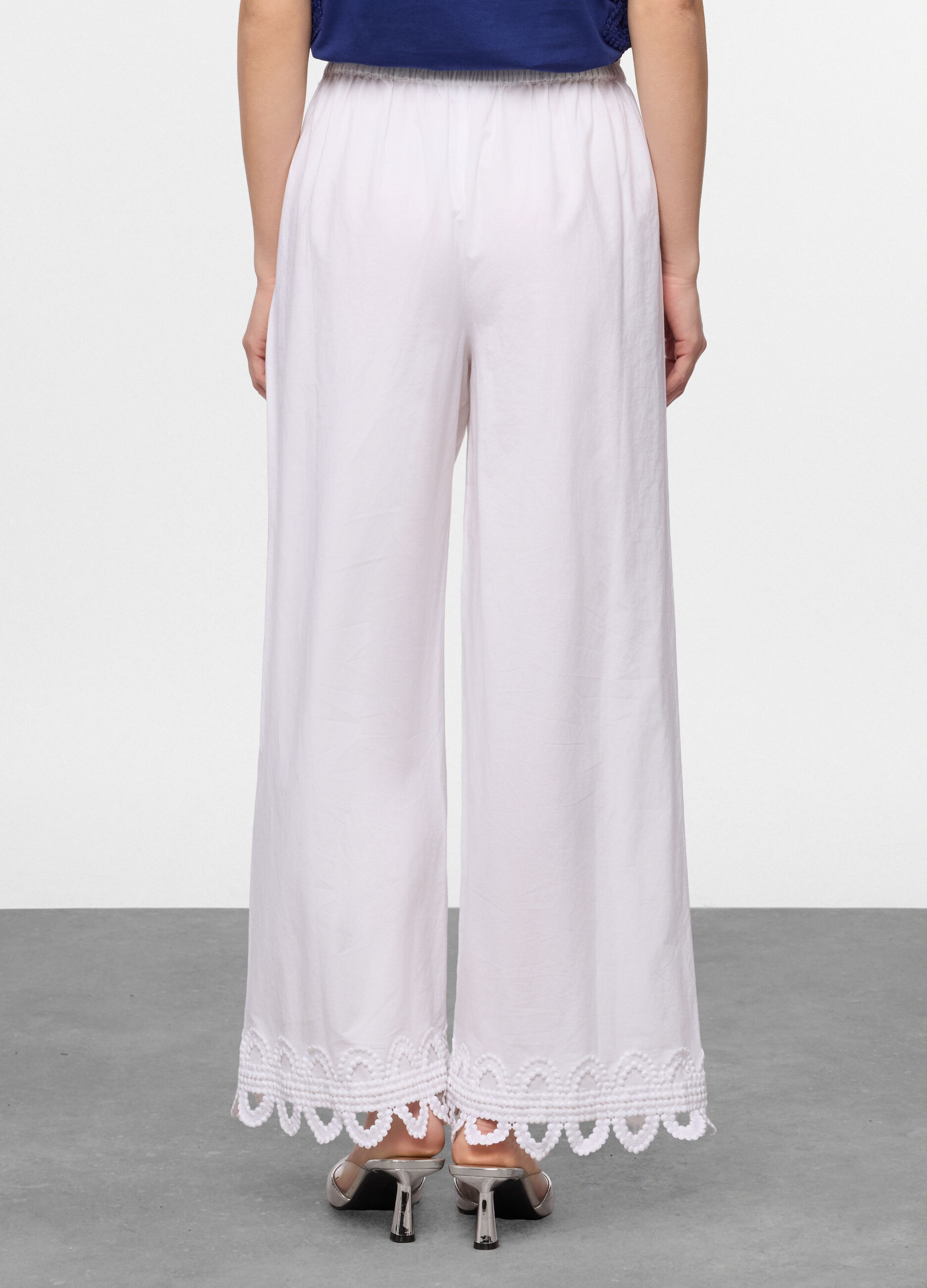 Pantaloni wide leg in popeline di puro cotone donna_1