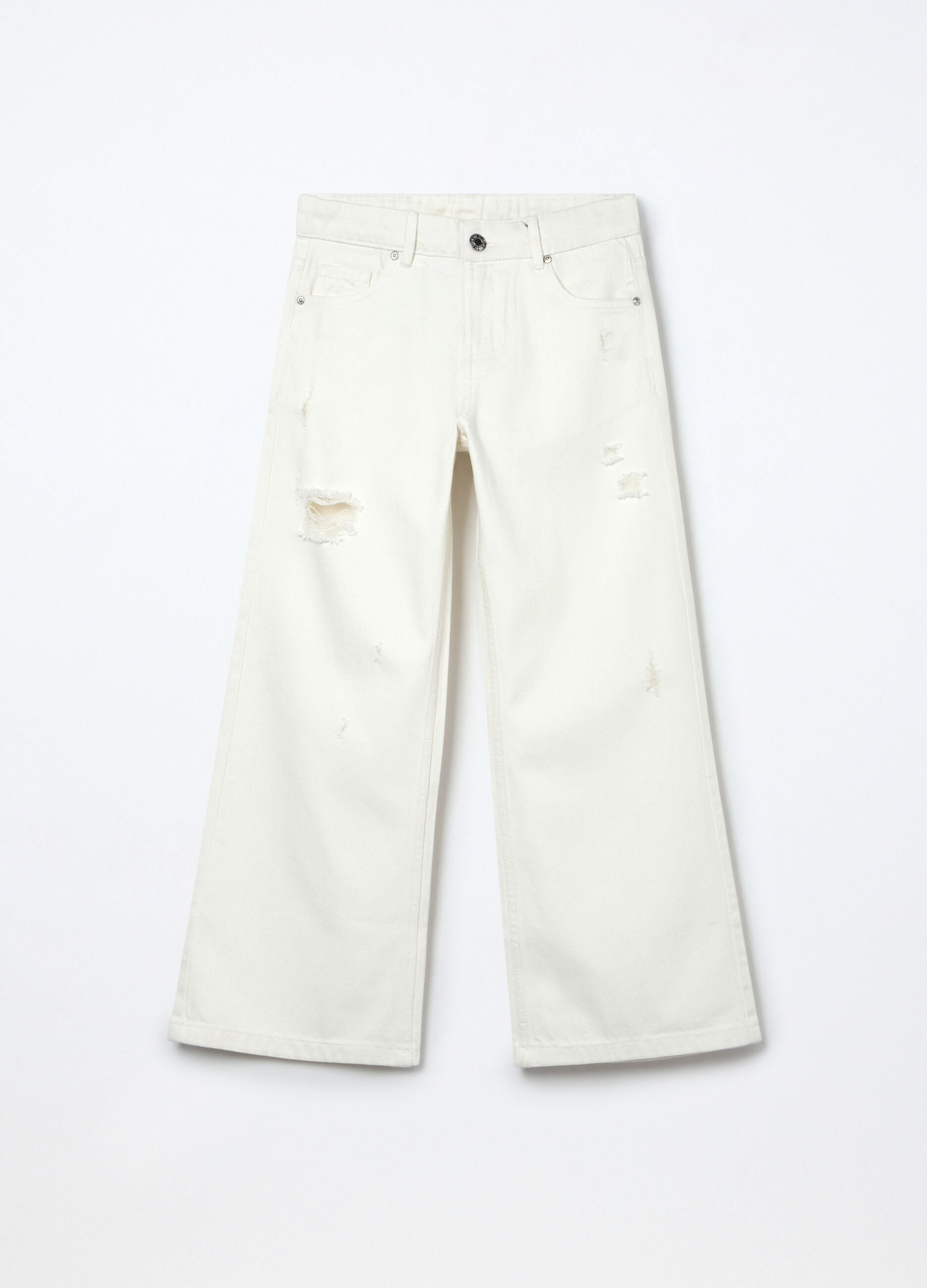 Pantaloni wide leg ripped in denim ragazza_0
