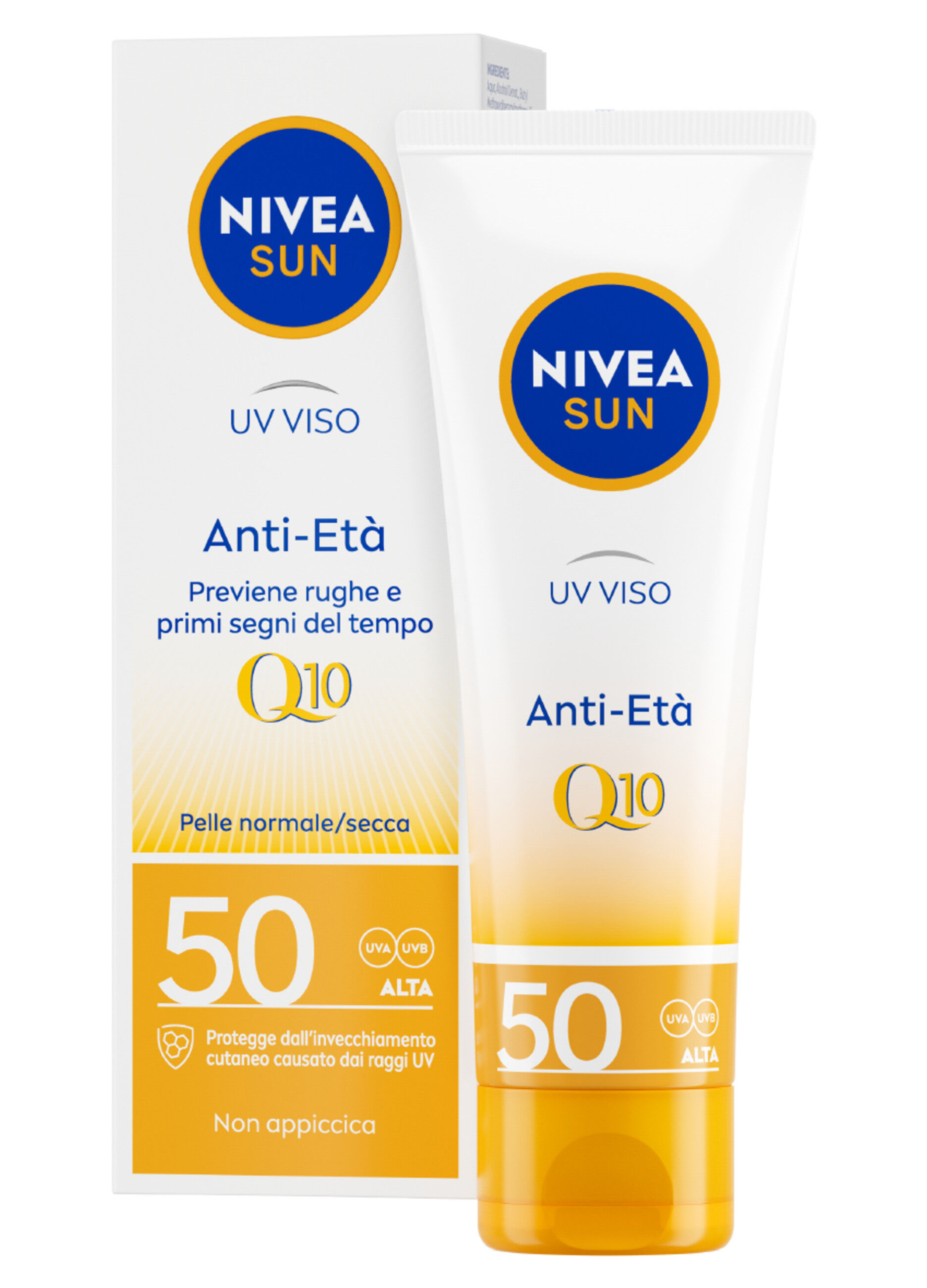 Nivea Sun UV Viso Anti-Età FP50 50 ml, Crema solare viso antirughe e antimacchie con Coenzima Q10