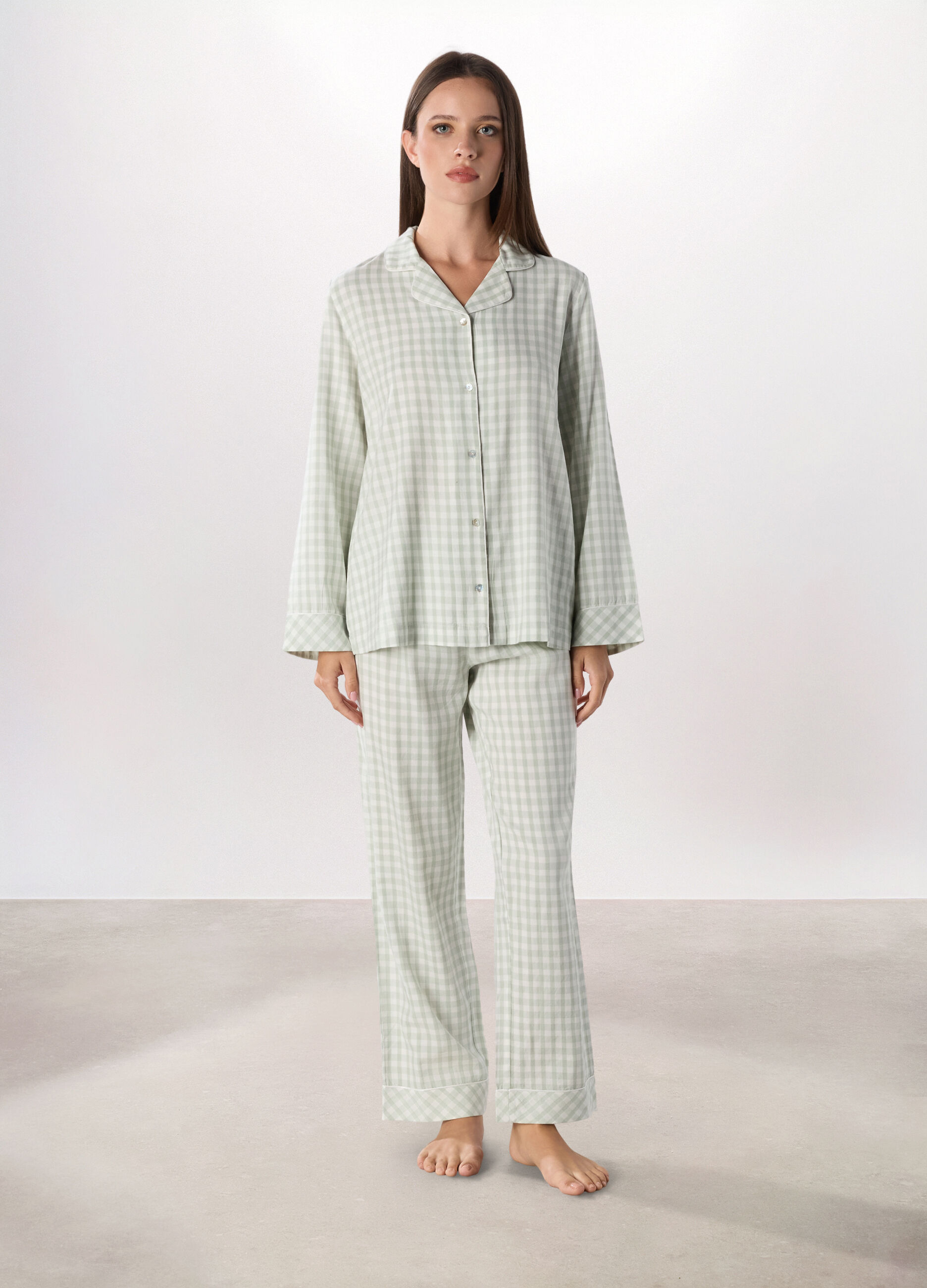 Set pigiama lungo in flanella misto cotone donna_0