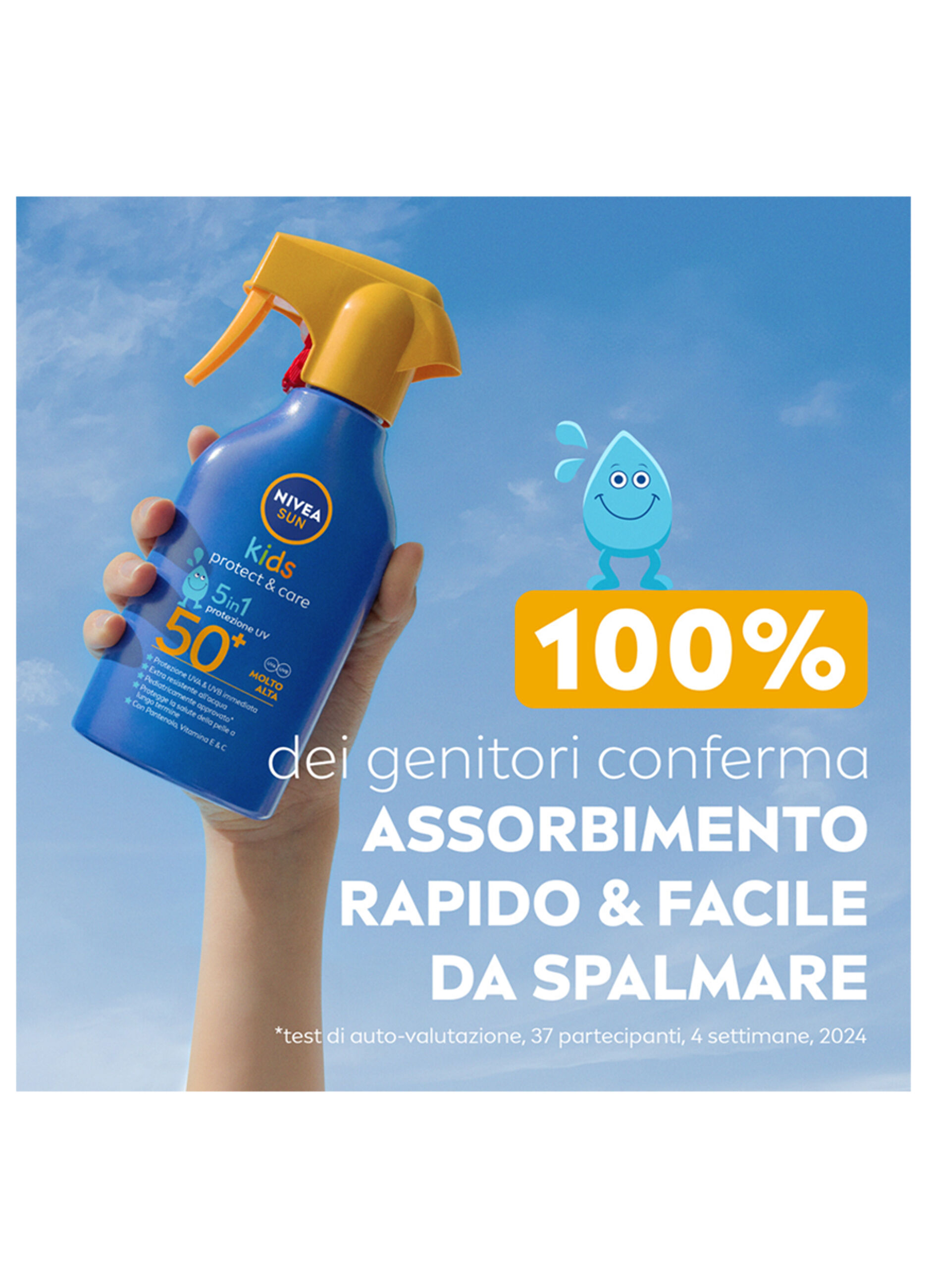 Nivea Sun Spray Solare Kids Protect & Care FP50+ 270 ml, Crema solare per bambini waterproof