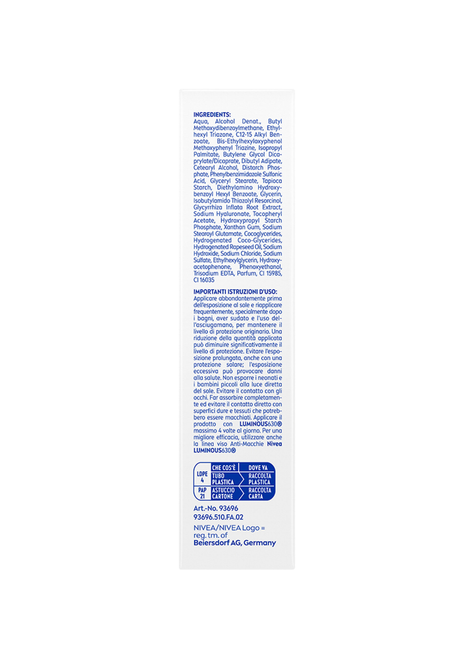 Nivea Sun Crema Viso Solare Anti-Macchie Luminous630 FP50+ 40 ml, Crema solare viso 50+ anti-macchie
