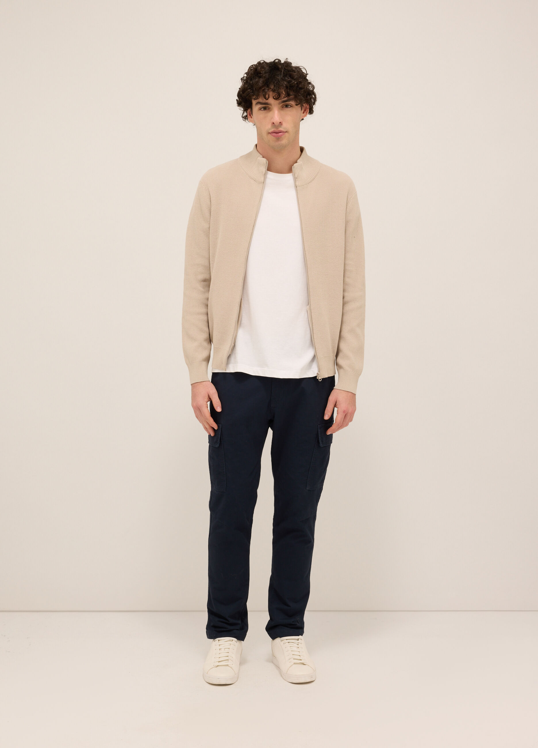 Cardigan lupetto con zip in puro cotone uomo_0
