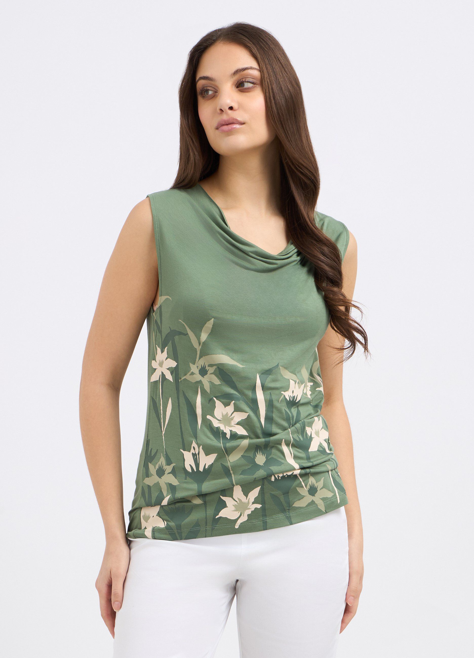 Top smanicato con stampa donna_0