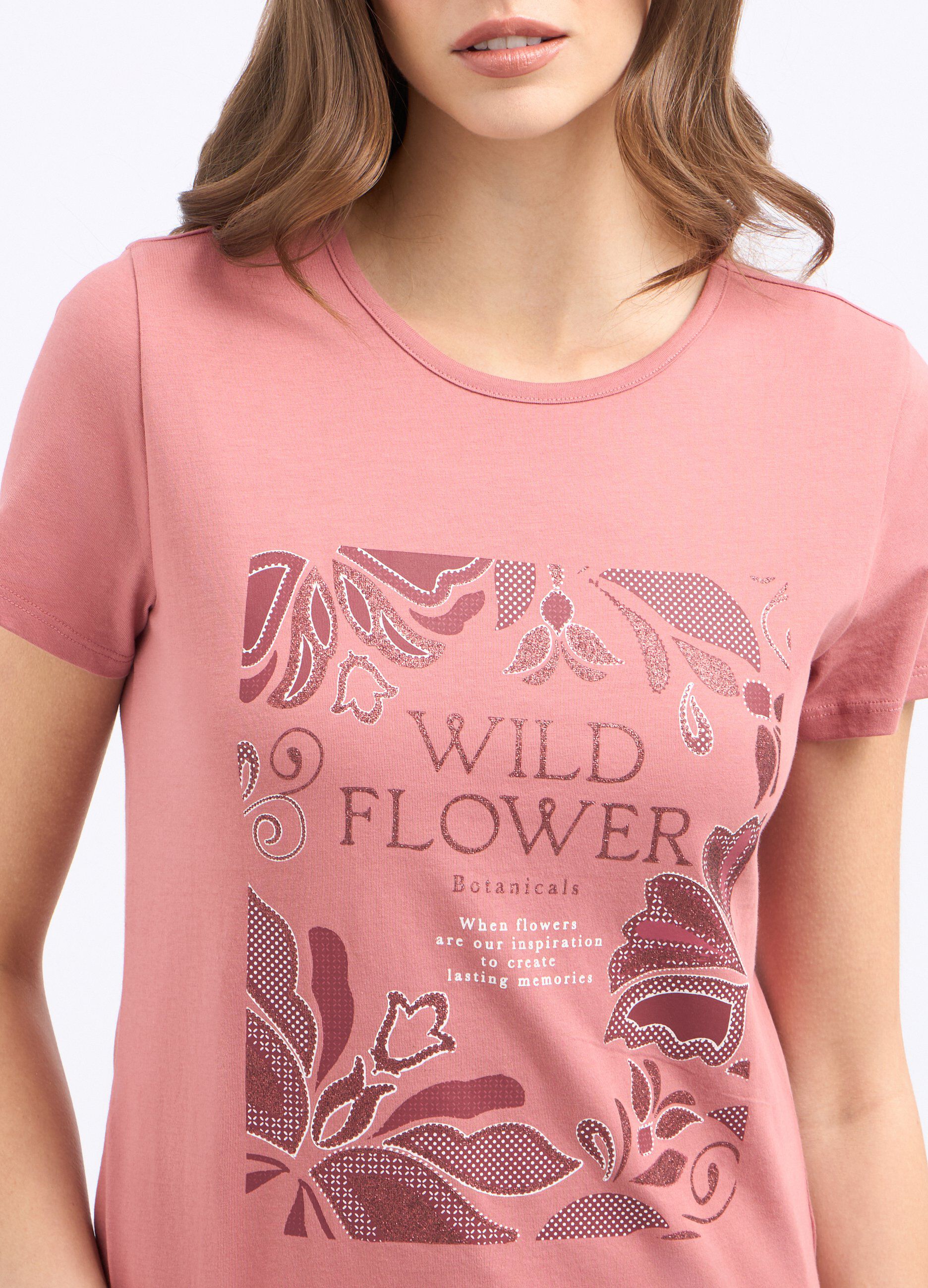T-shirt in puro cotone con stampa glitter donna_2