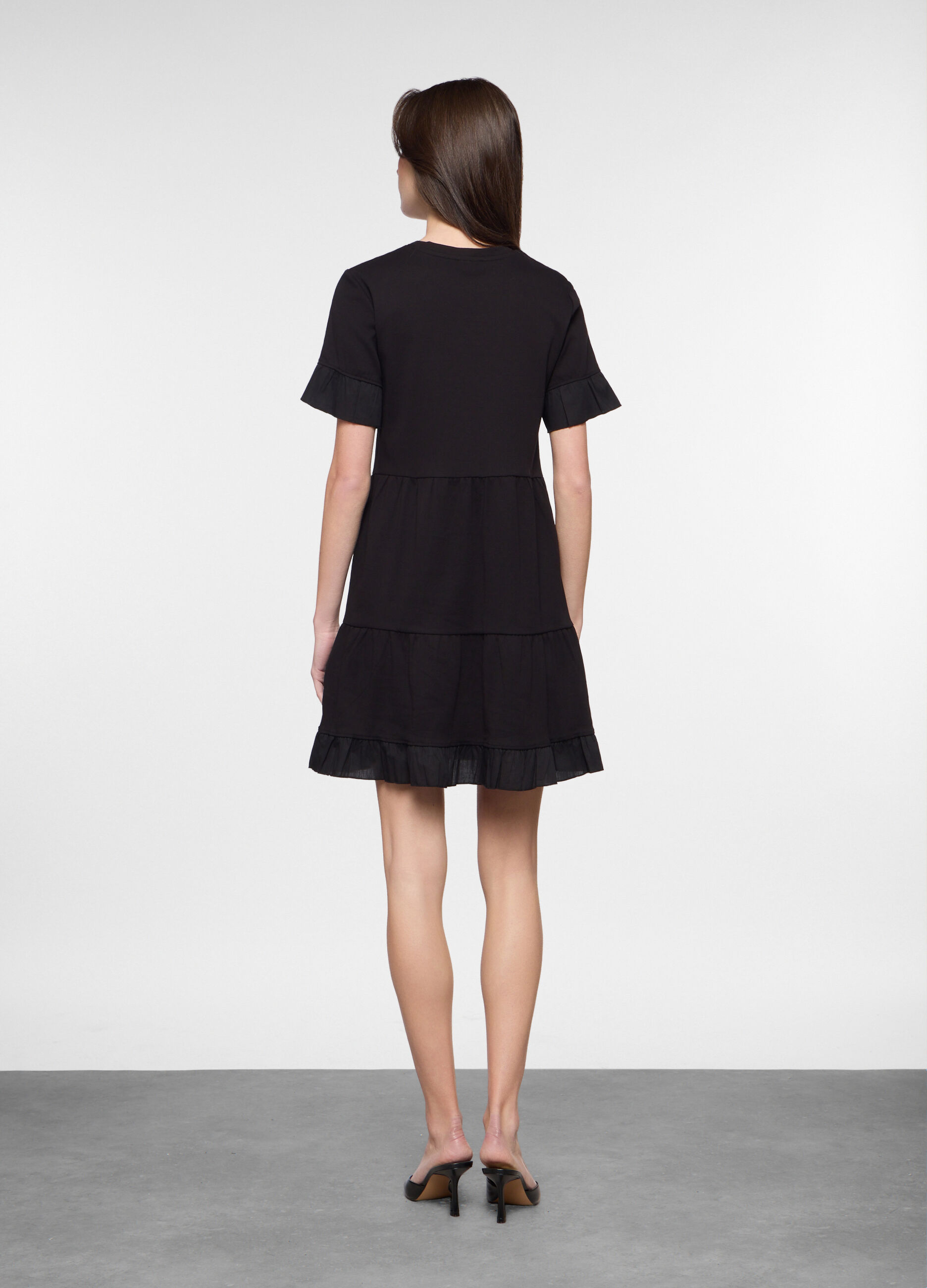 Abito corto a balze in costina di cotone stretch donna_1