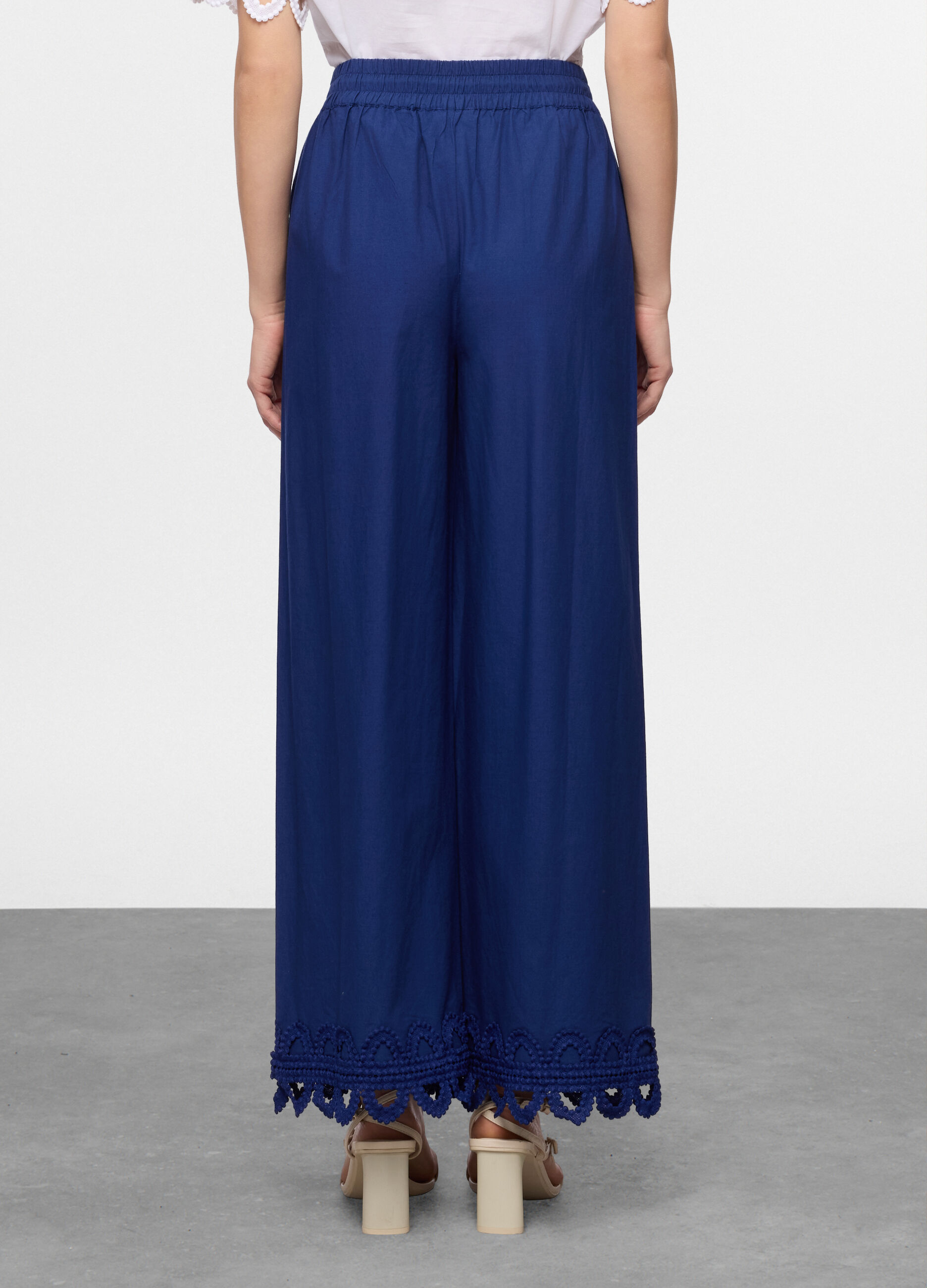 Pantaloni palazzo wide leg in popeline di puro cotone donna_1