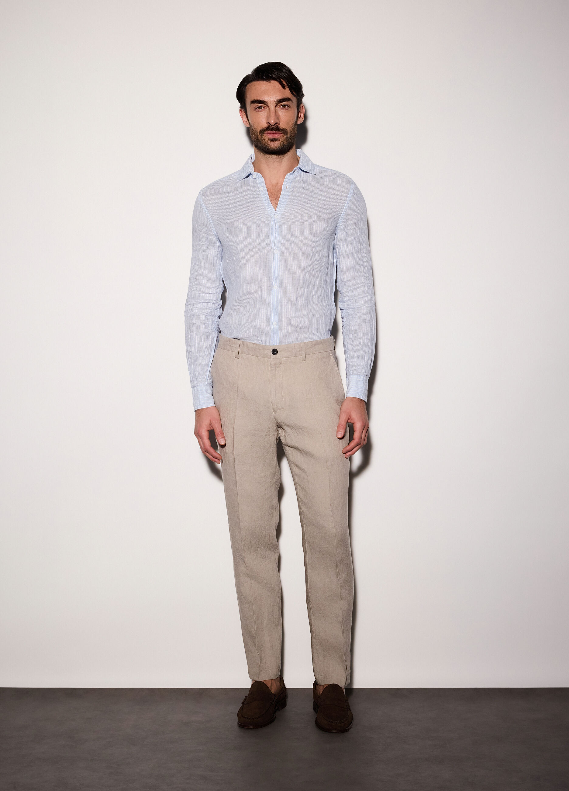 Pantaloni chino slim fit in lino uomo_0