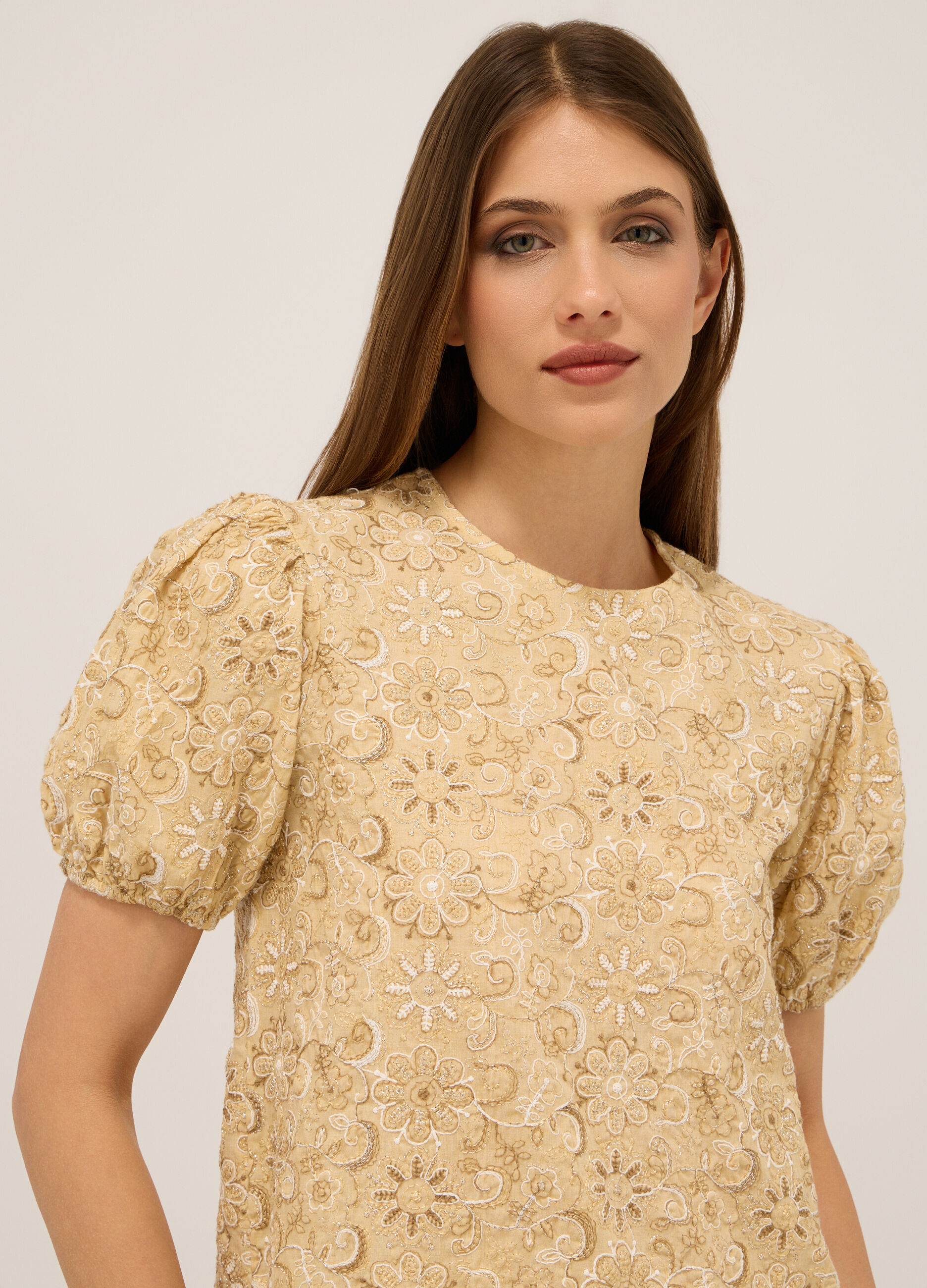 Blusa con ricami in misto cotone donna_2