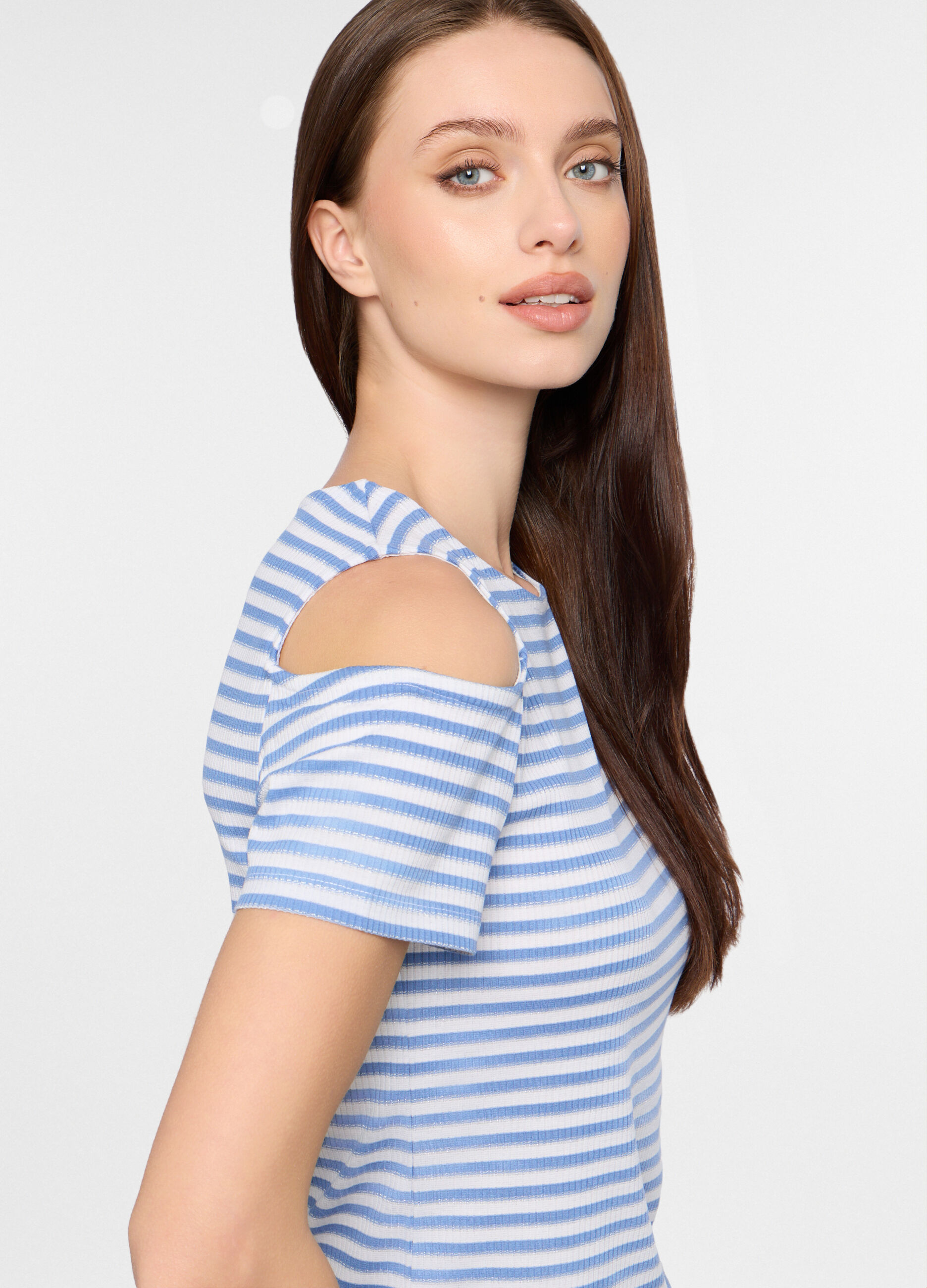 T-shirt girocollo in costina donna_2