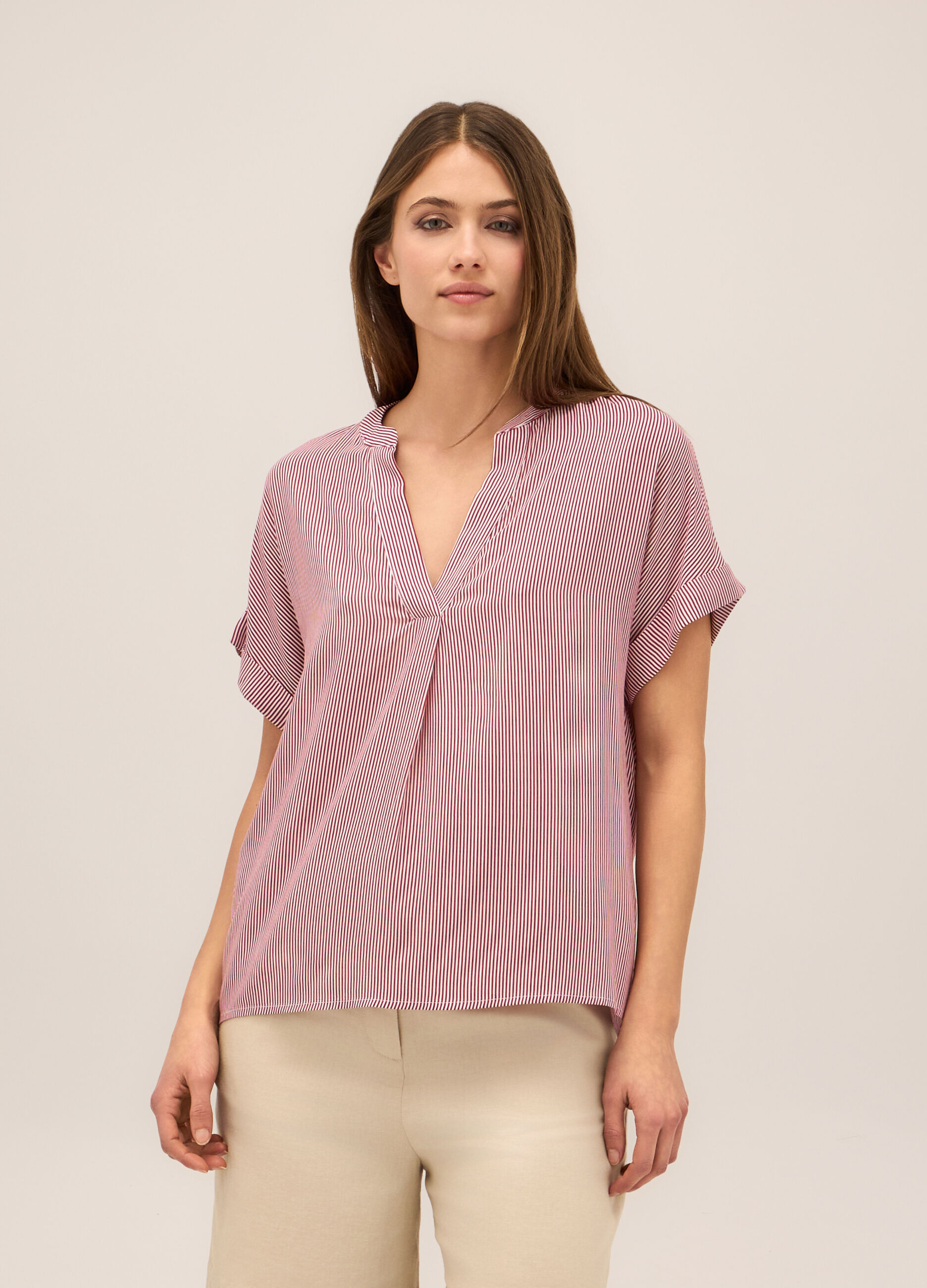 Blusa in pura viscosa a righe donna_0