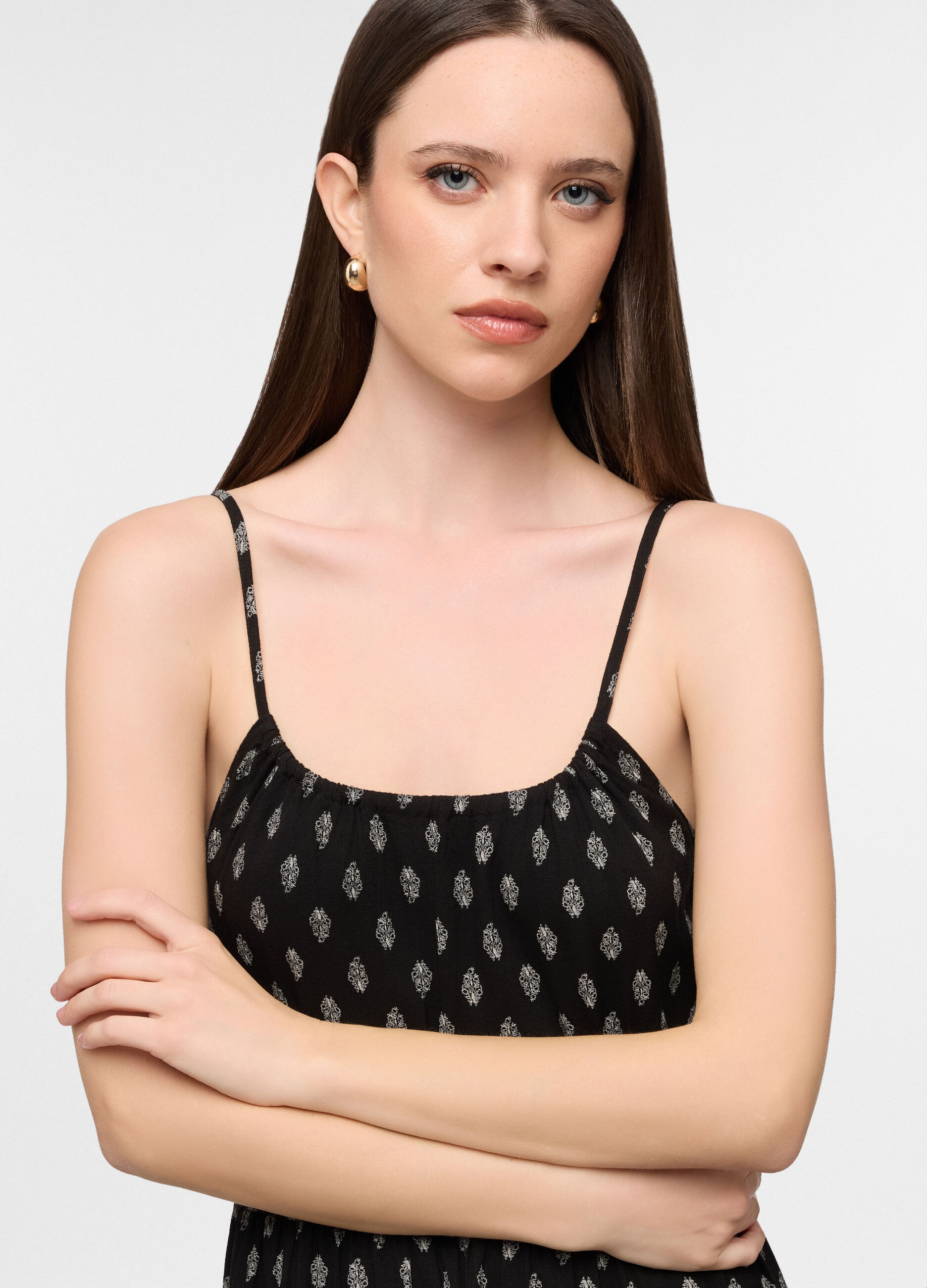 Vestito lungo fitted in misto lino donna_2