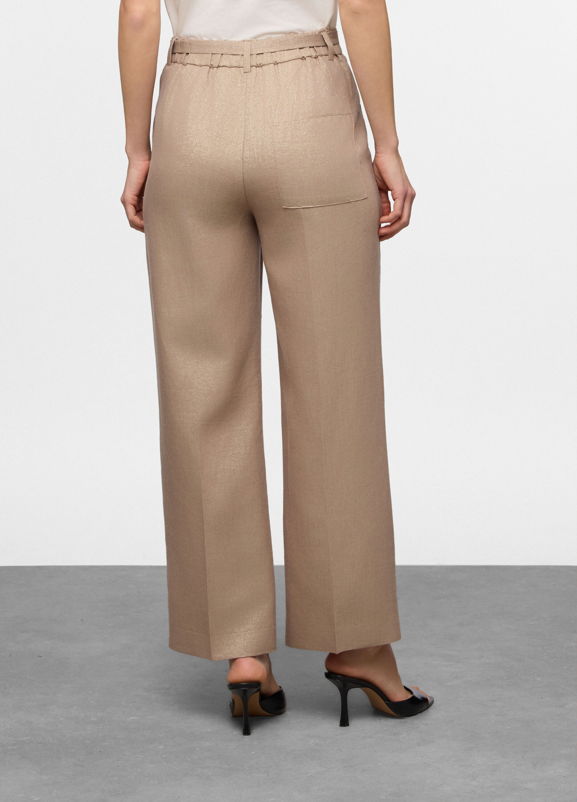 Pantaloni fit straight misto lino donna_1