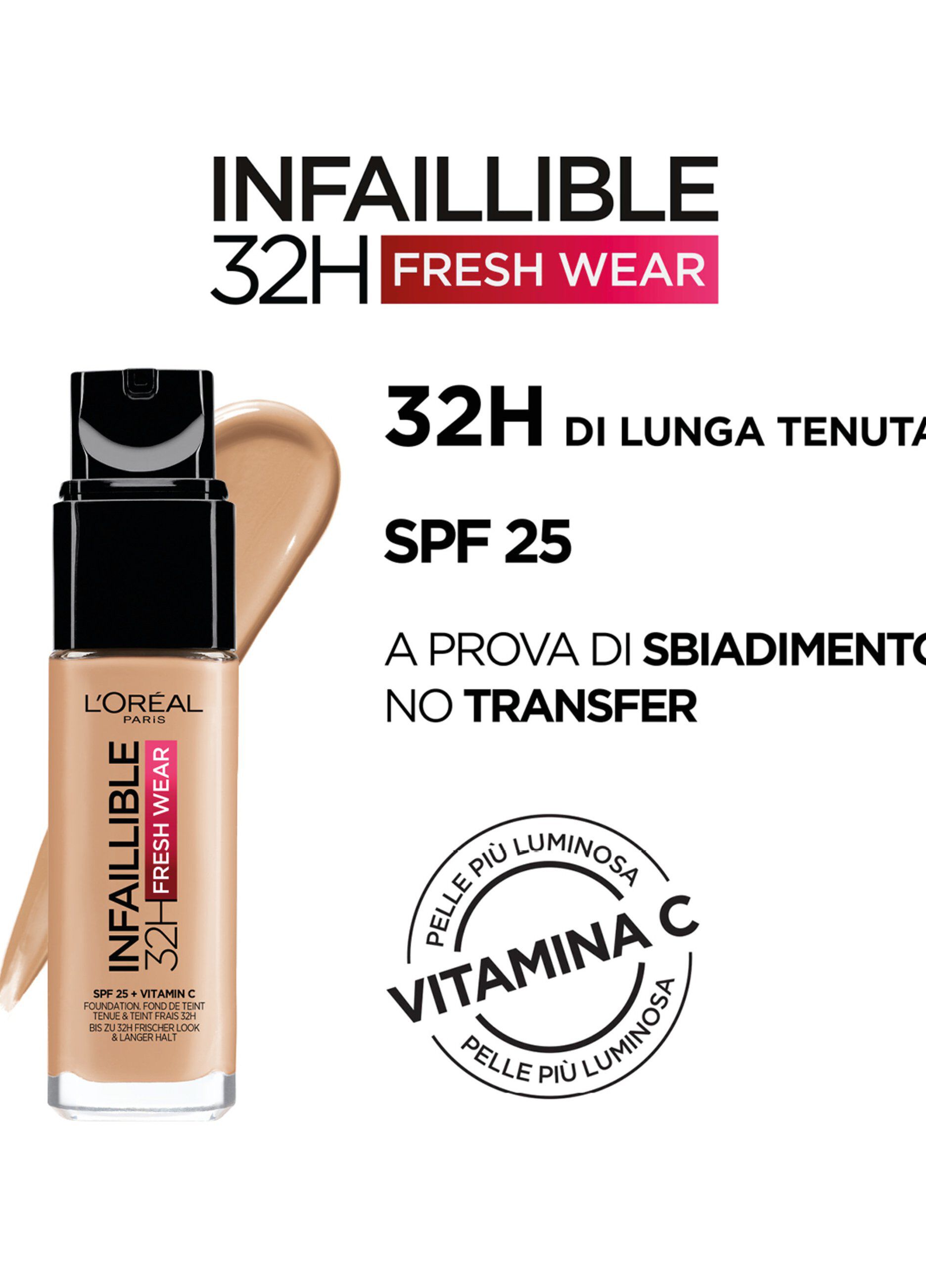 L'Oréal Paris Fondotinta Liquido Infaillible 32H, Coprente a Lunga Tenuta 32H, Formula Waterproof Idratante, 200 Sable Doré , 30ml.
