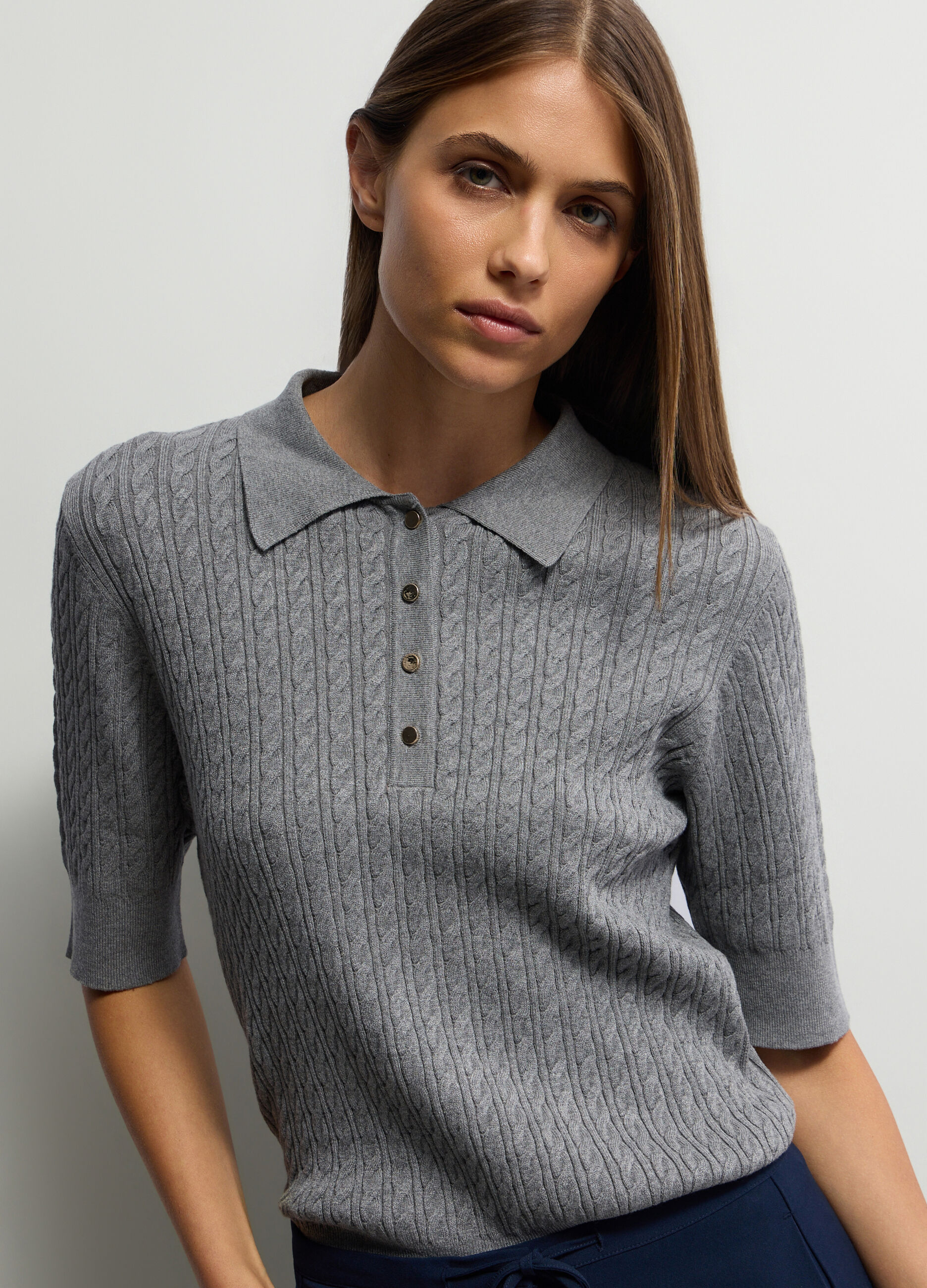 Polo con lavorazione a treccia donna_2