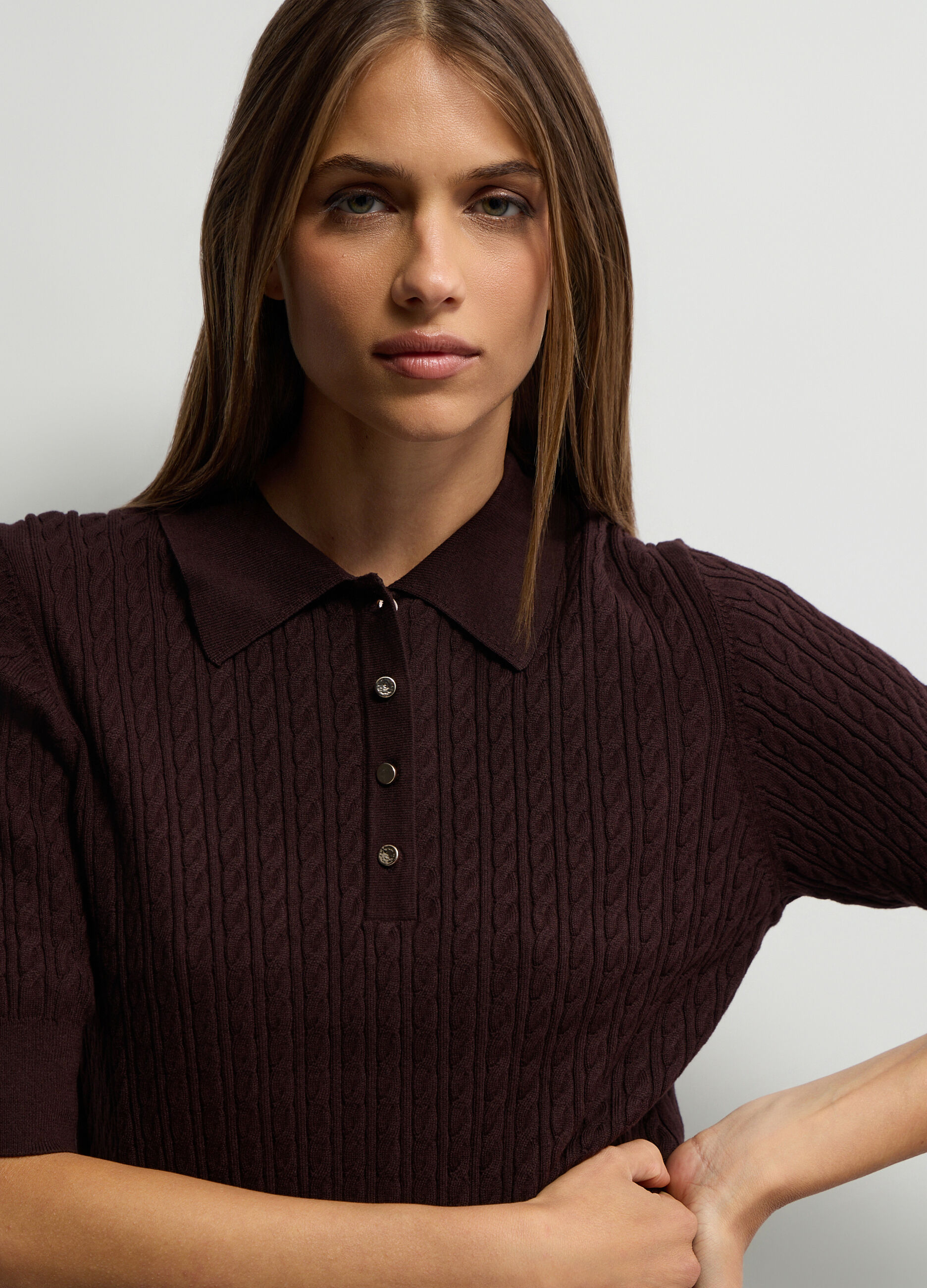 Polo con lavorazione a treccia donna_2