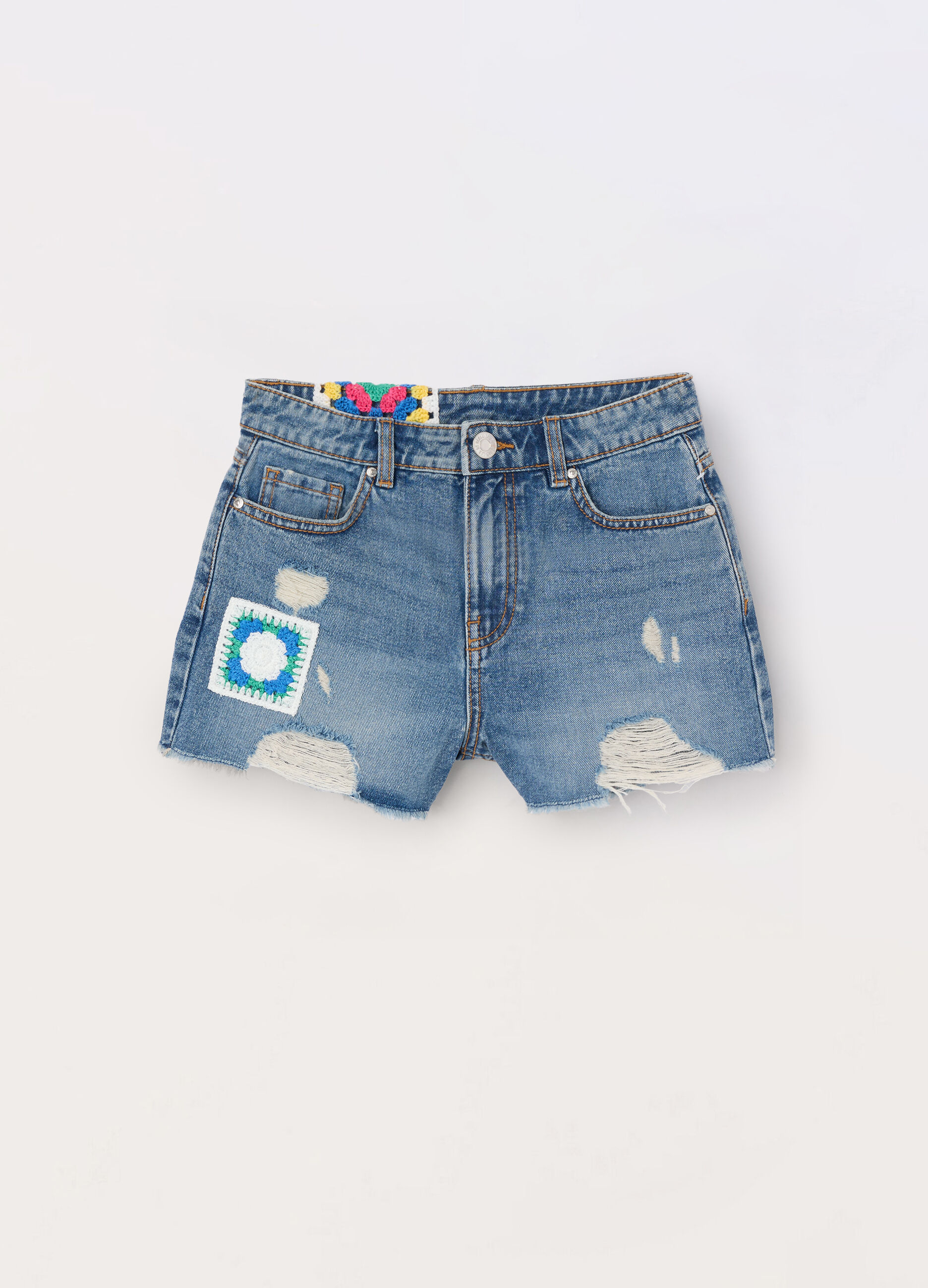 Shorts in denim di puro cotone ragazza_0