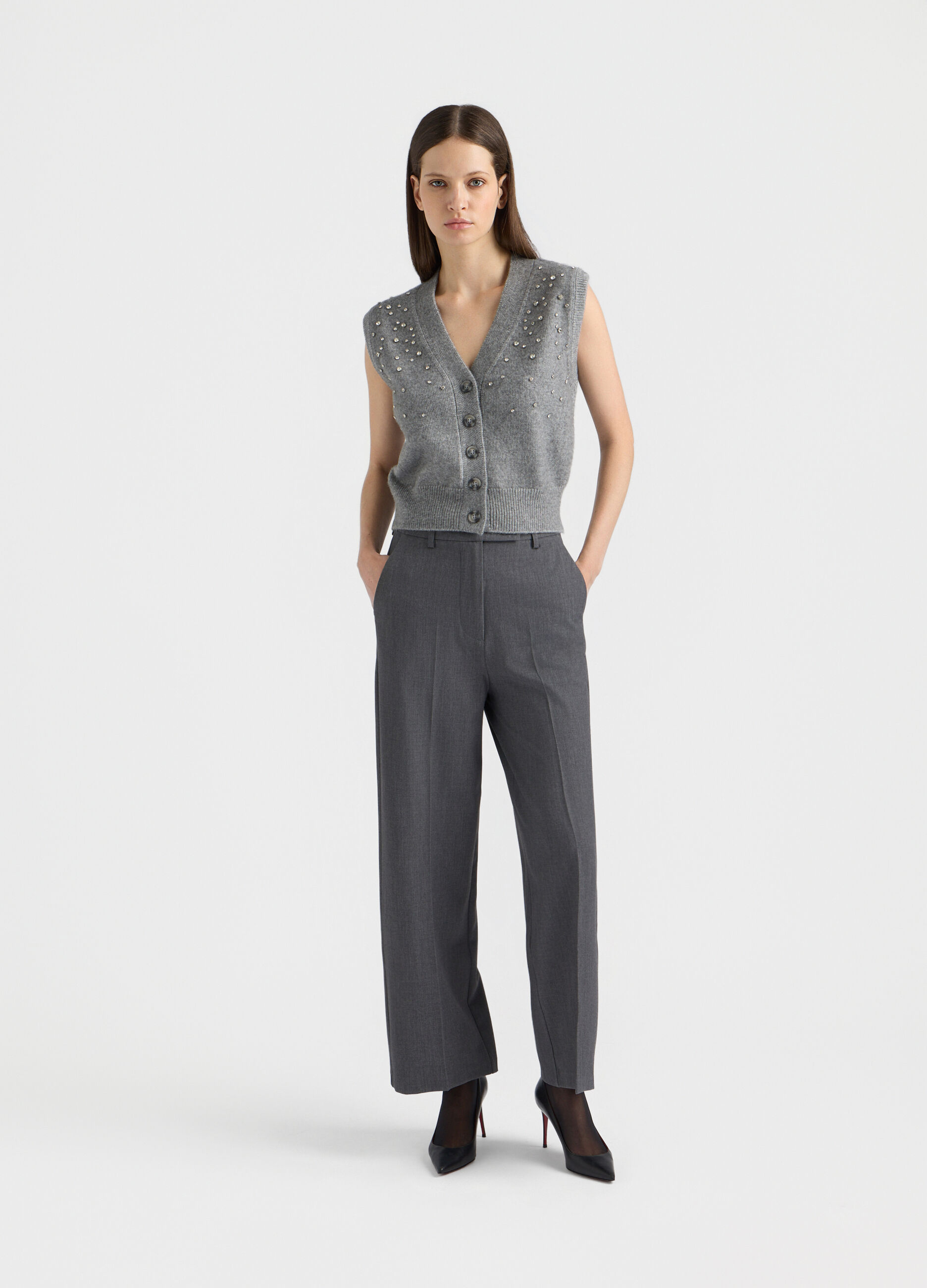 Gilet con scollo a V rasato donna_0