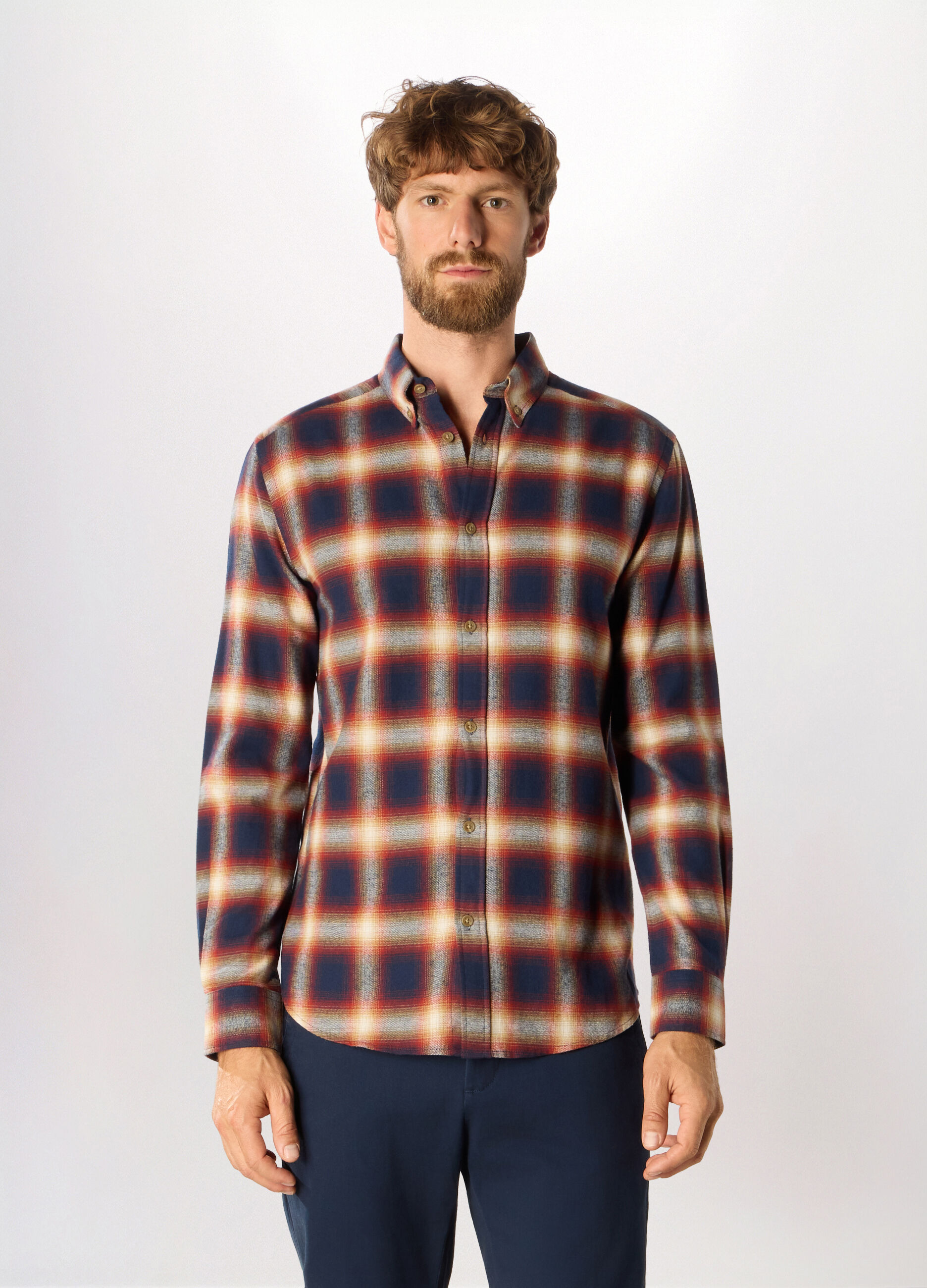 Camicia slim fit in flanella di cotone uomo_0