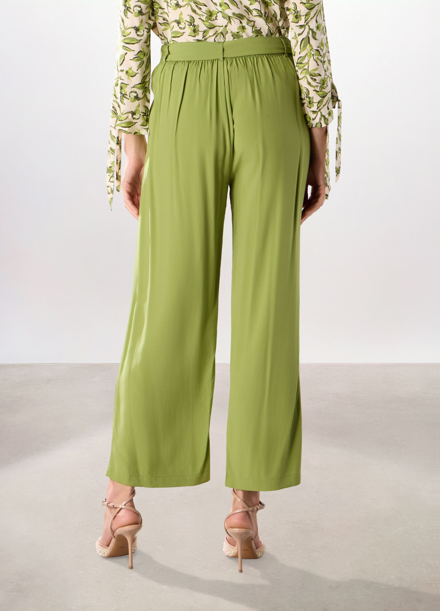 Pantalone palazzo a pieghe in pura viscosa donna_1
