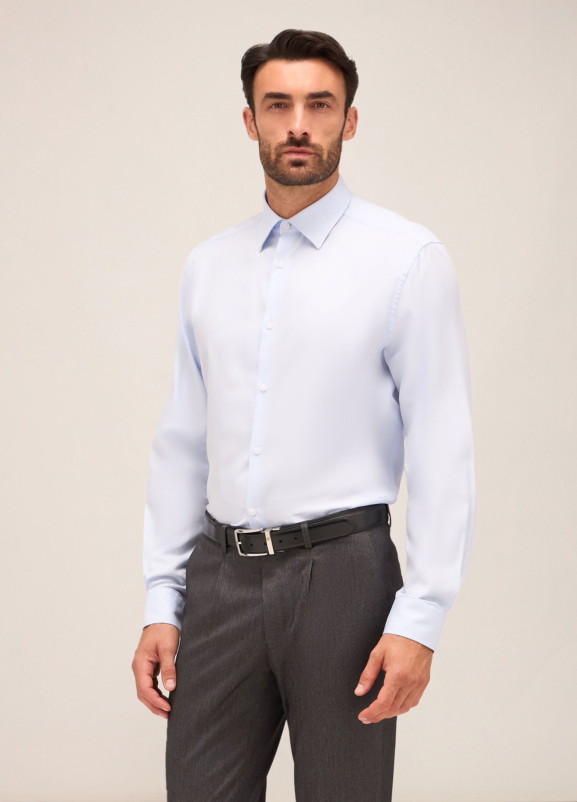 Camicia regular fit colletto italiano in cotone uomo_0
