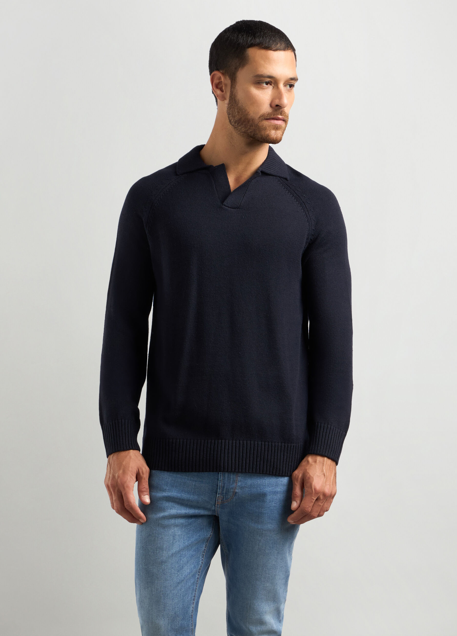 Maglione colletto polo in misto cotone uomo_0