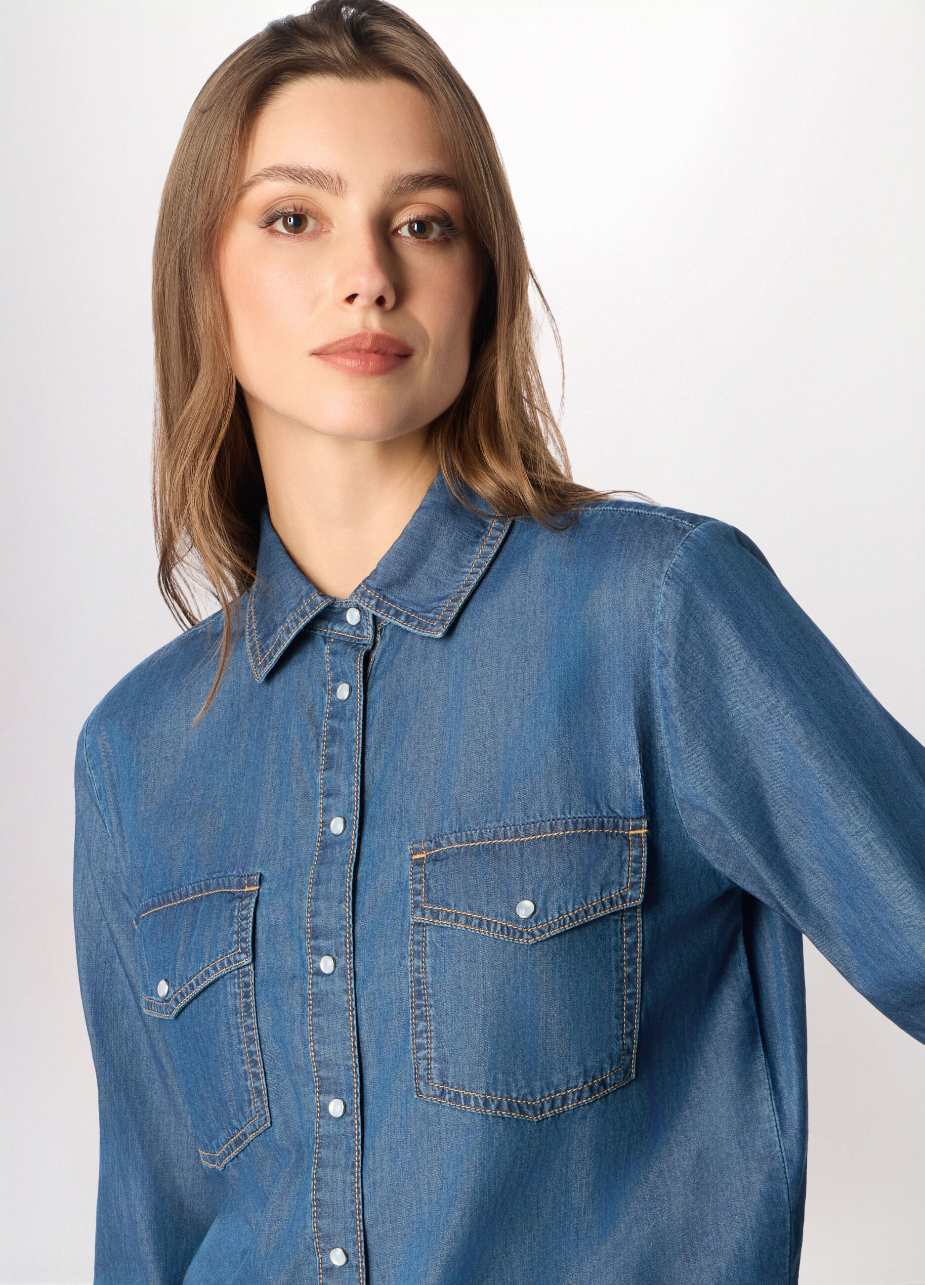 Camicia in denim di puro cotone donna_2