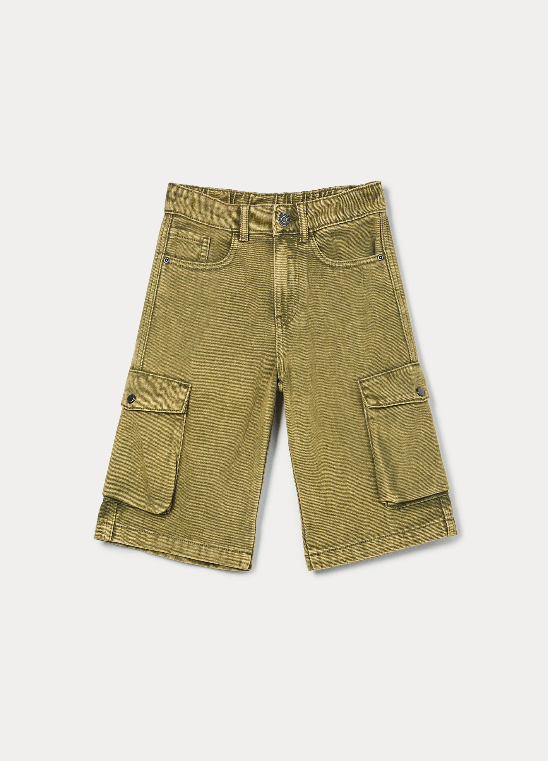 Shorts cargo in denim di puro cotone ragazzo_0