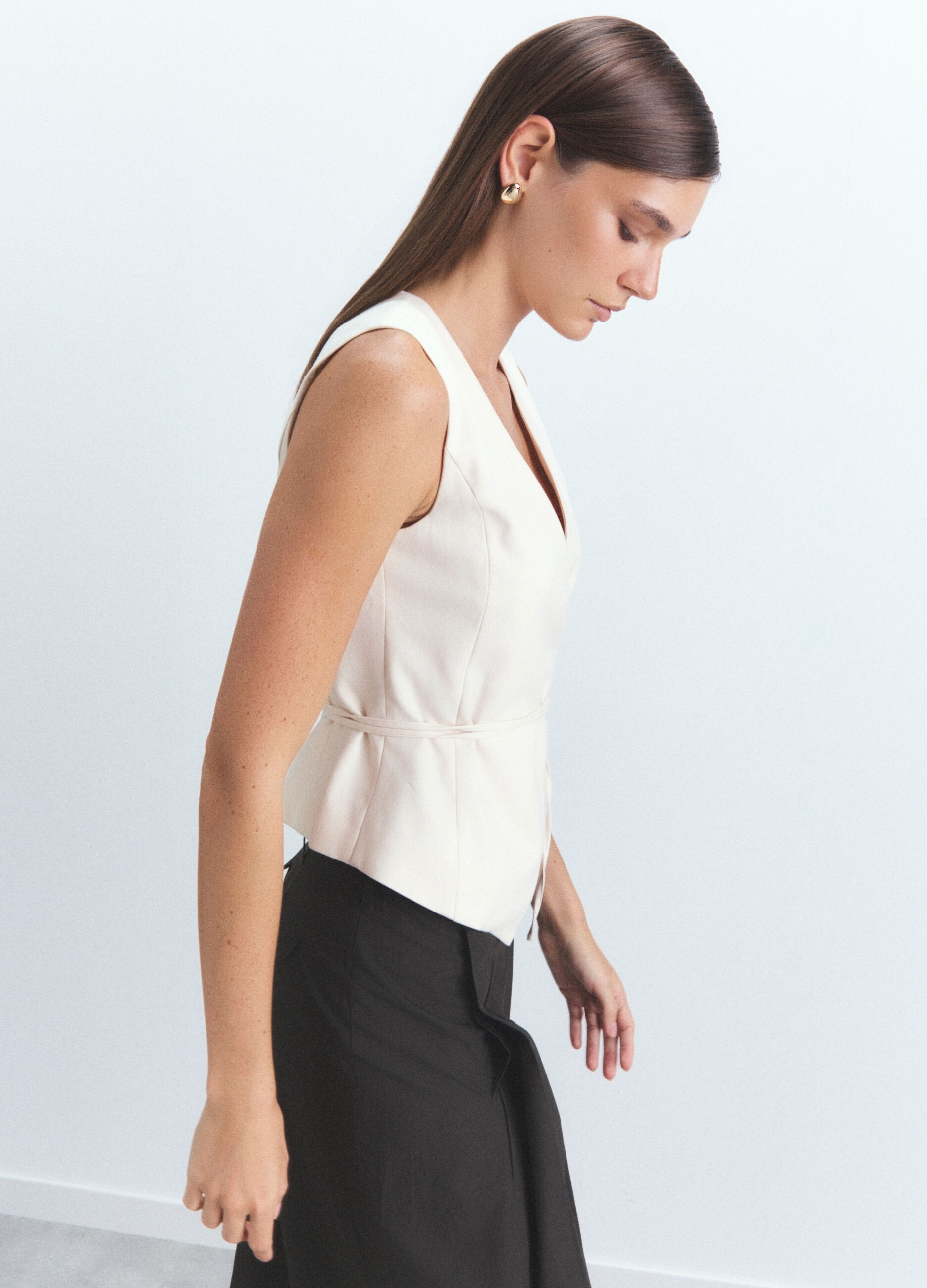 Gilet incrociato Slim Fit in twill misto viscosa donna_4