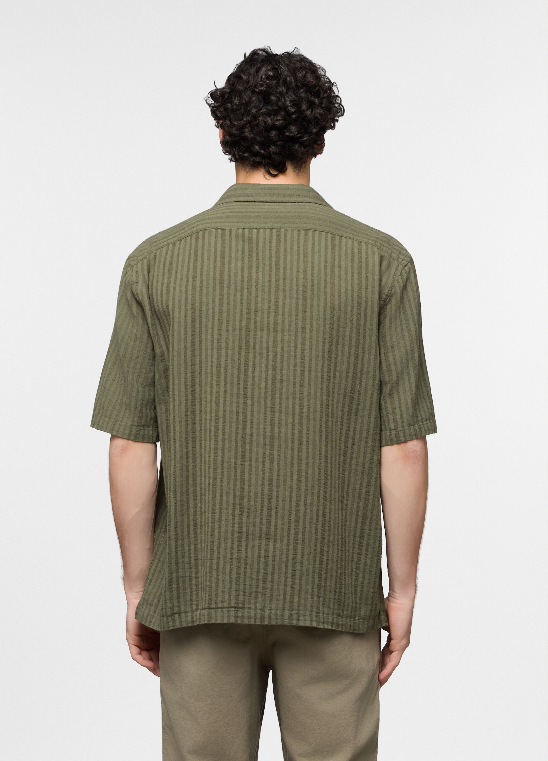 Camicia bowling a maniche corte in cotone e lino uomo_1