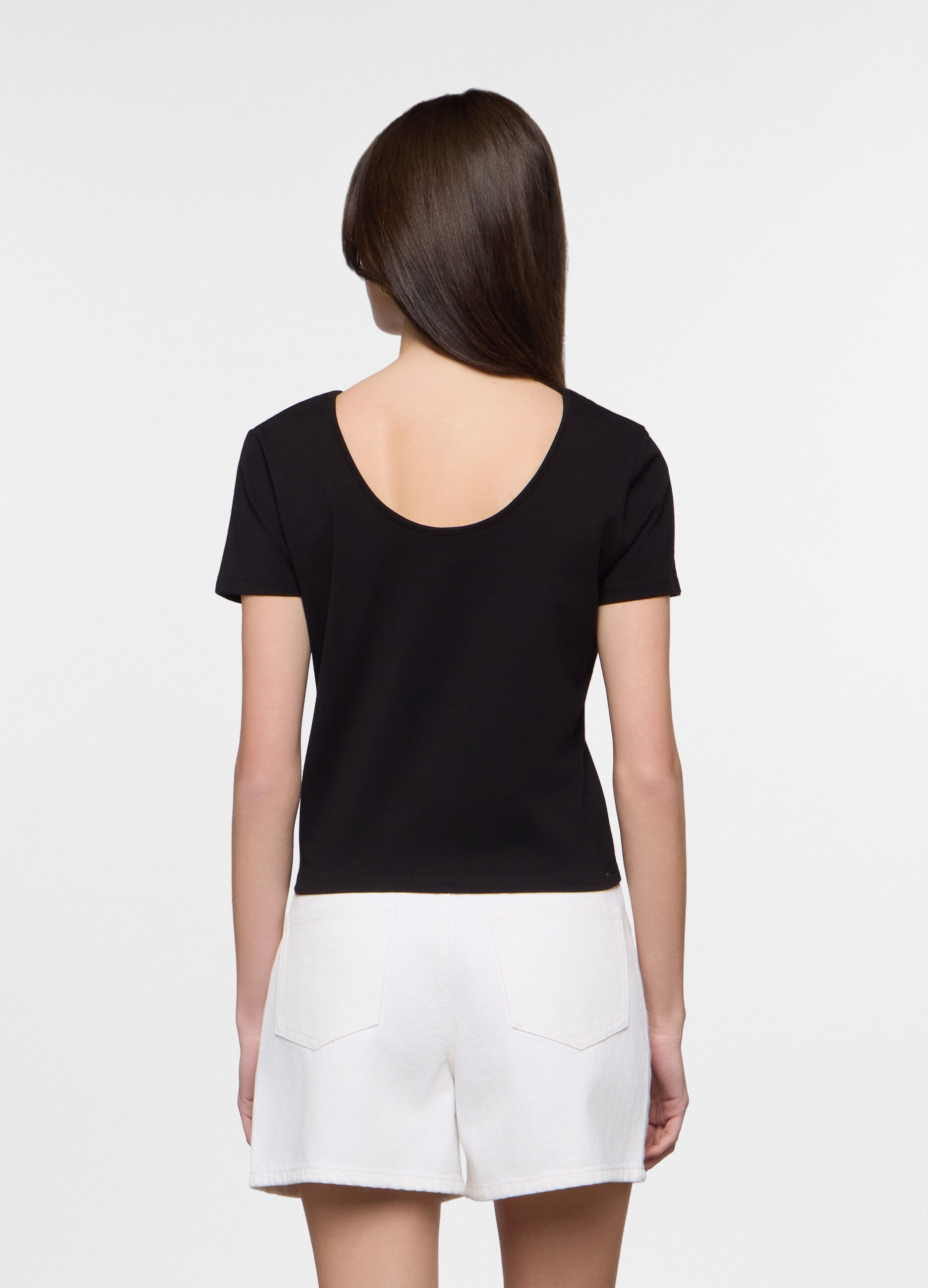 T-shirt fit slim con scollo a V stretch donna_1