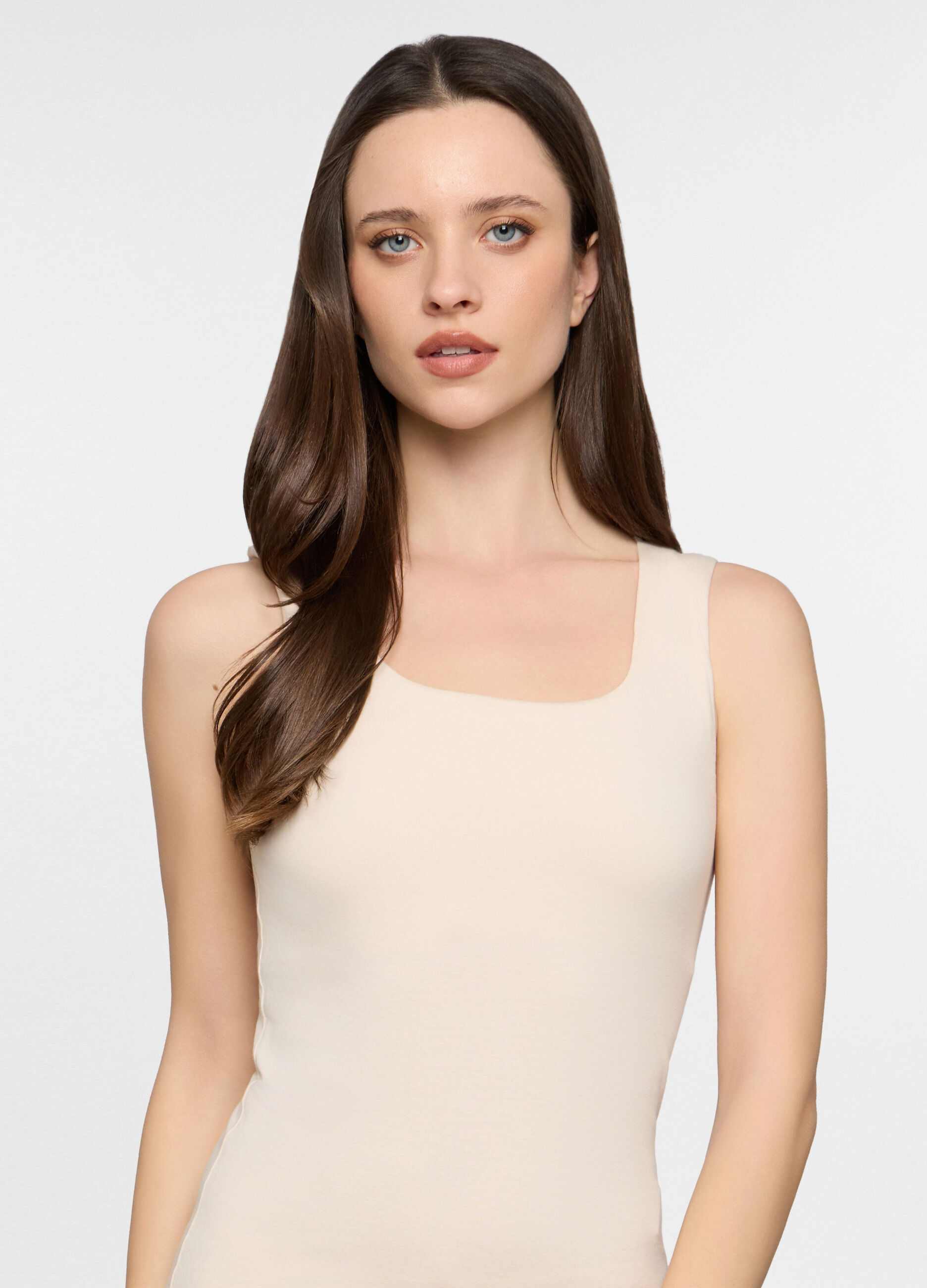 Canotta con scollo rotondo stretch donna_2