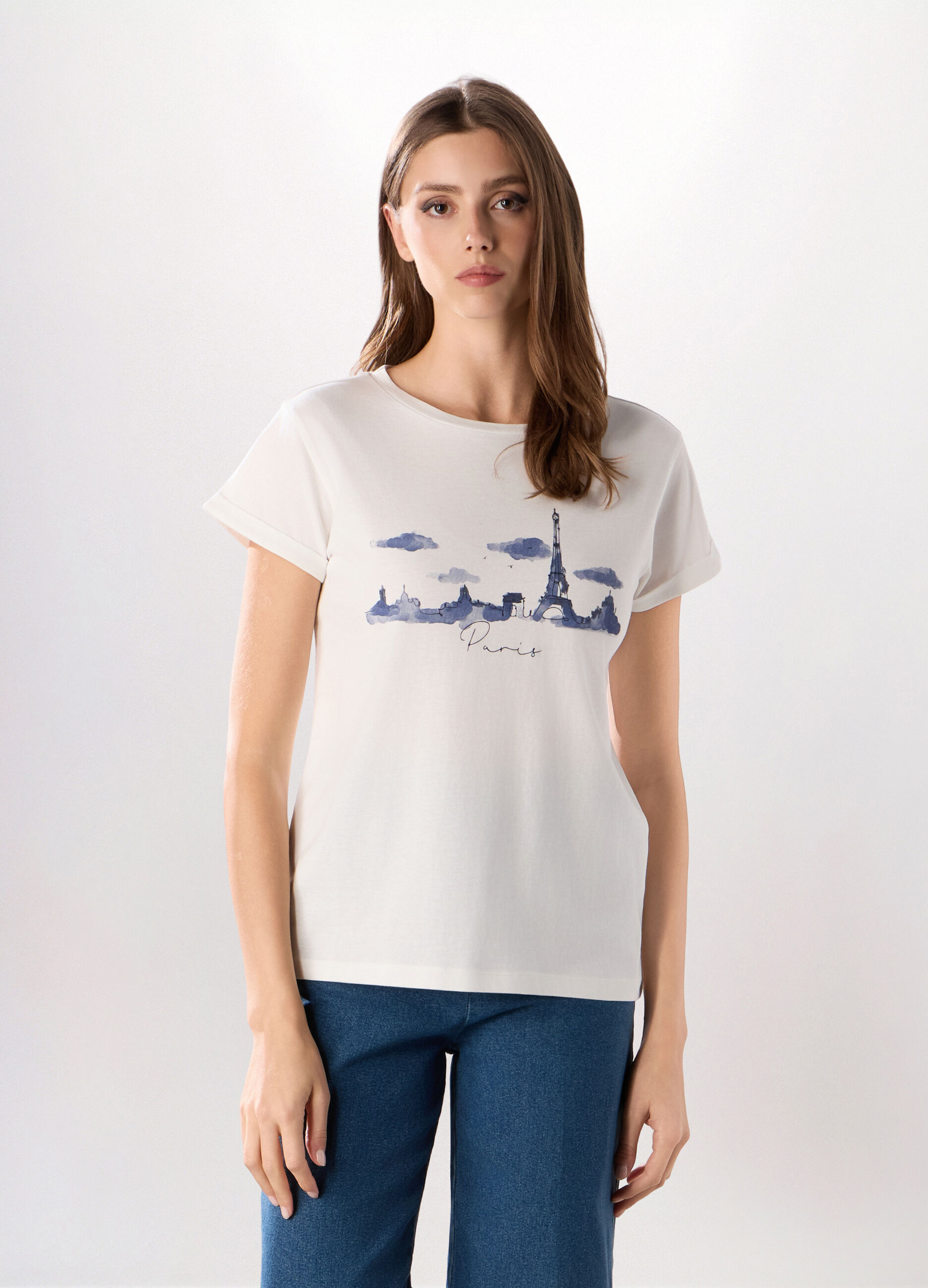 T-shirt in puro cotone con stampa donna_0