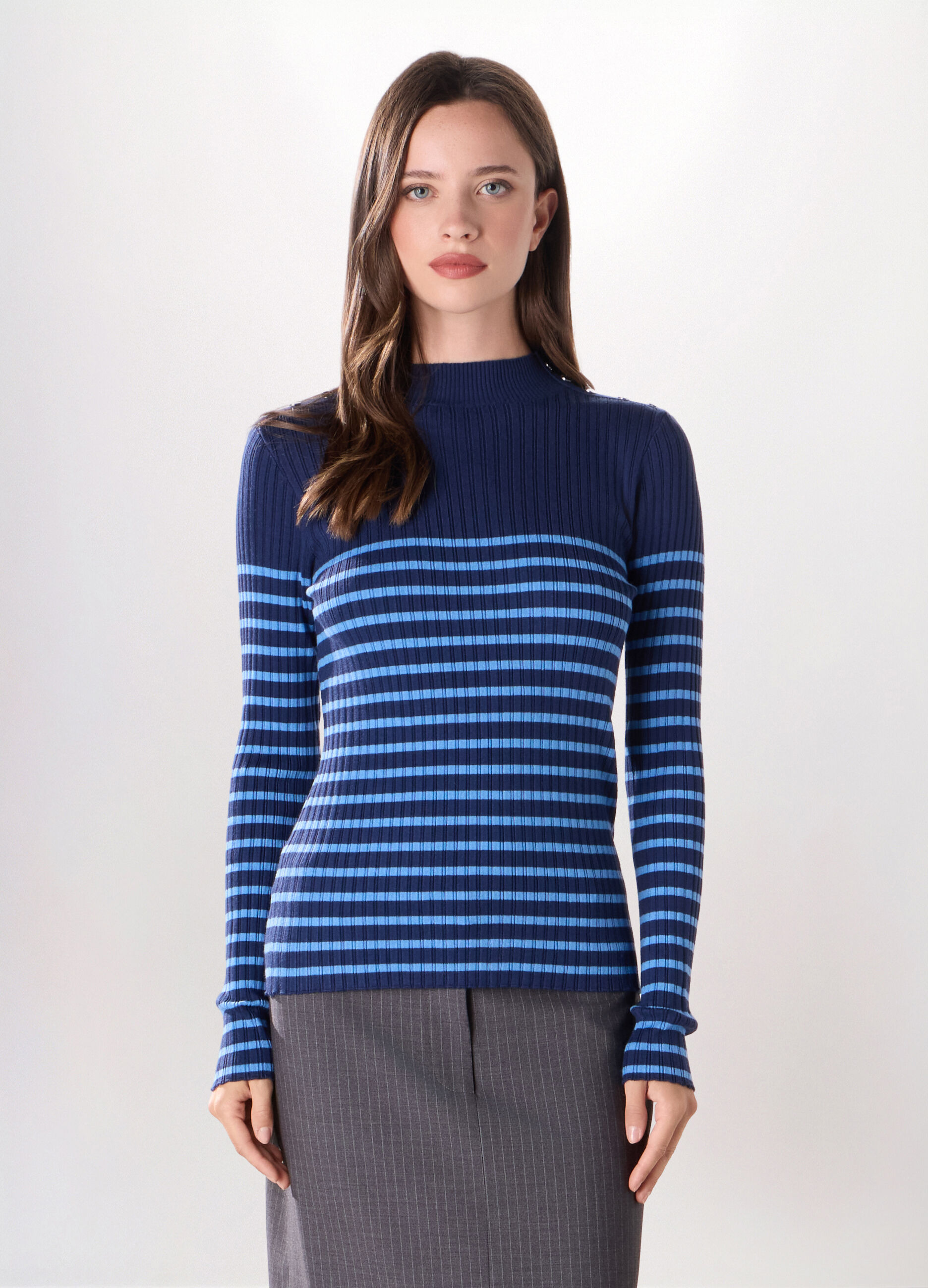T-shirt in costina misto viscosa donna_0