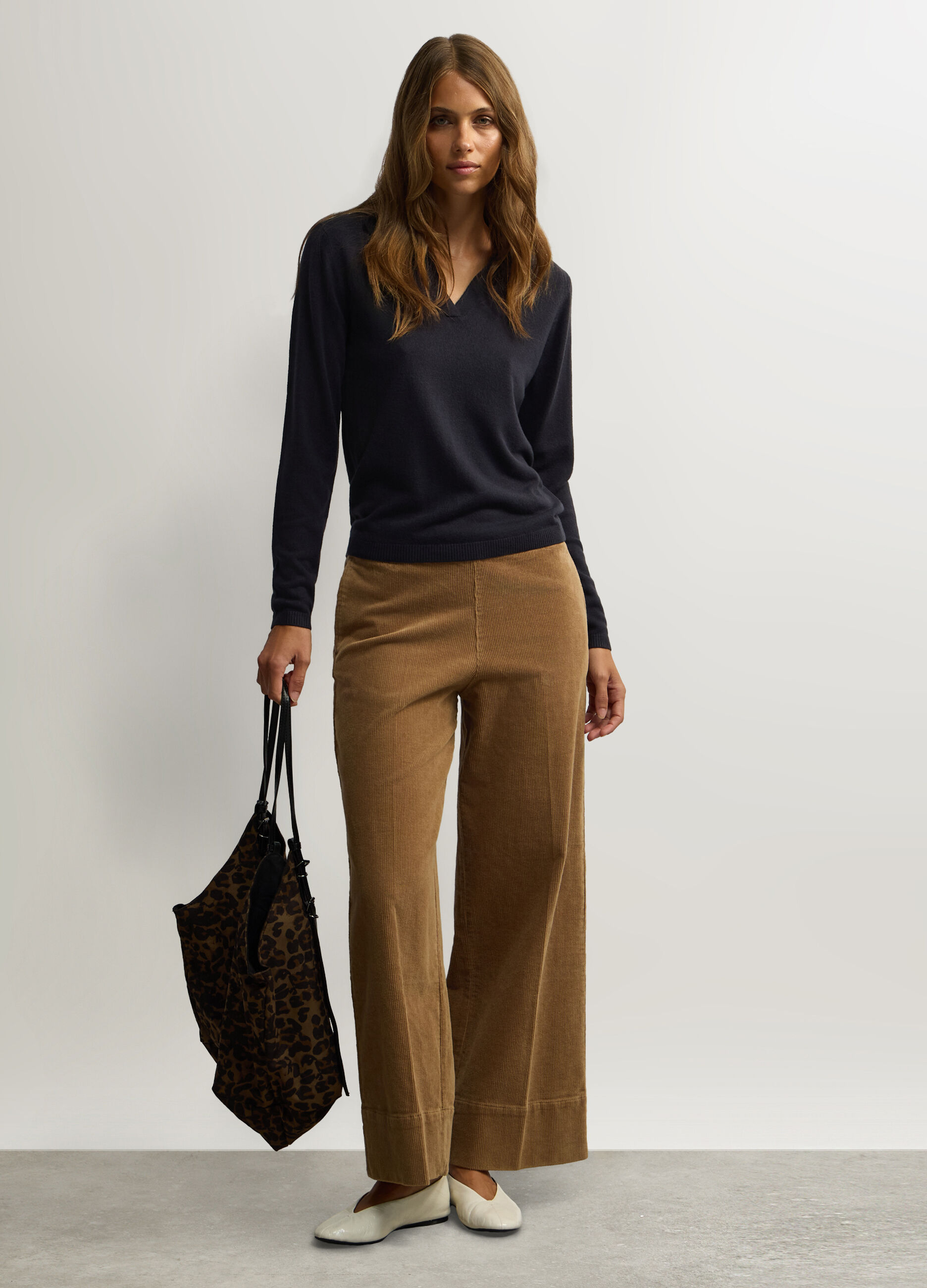 Pantaloni Straight Fit in velluto a coste di cotone stretch donna _0