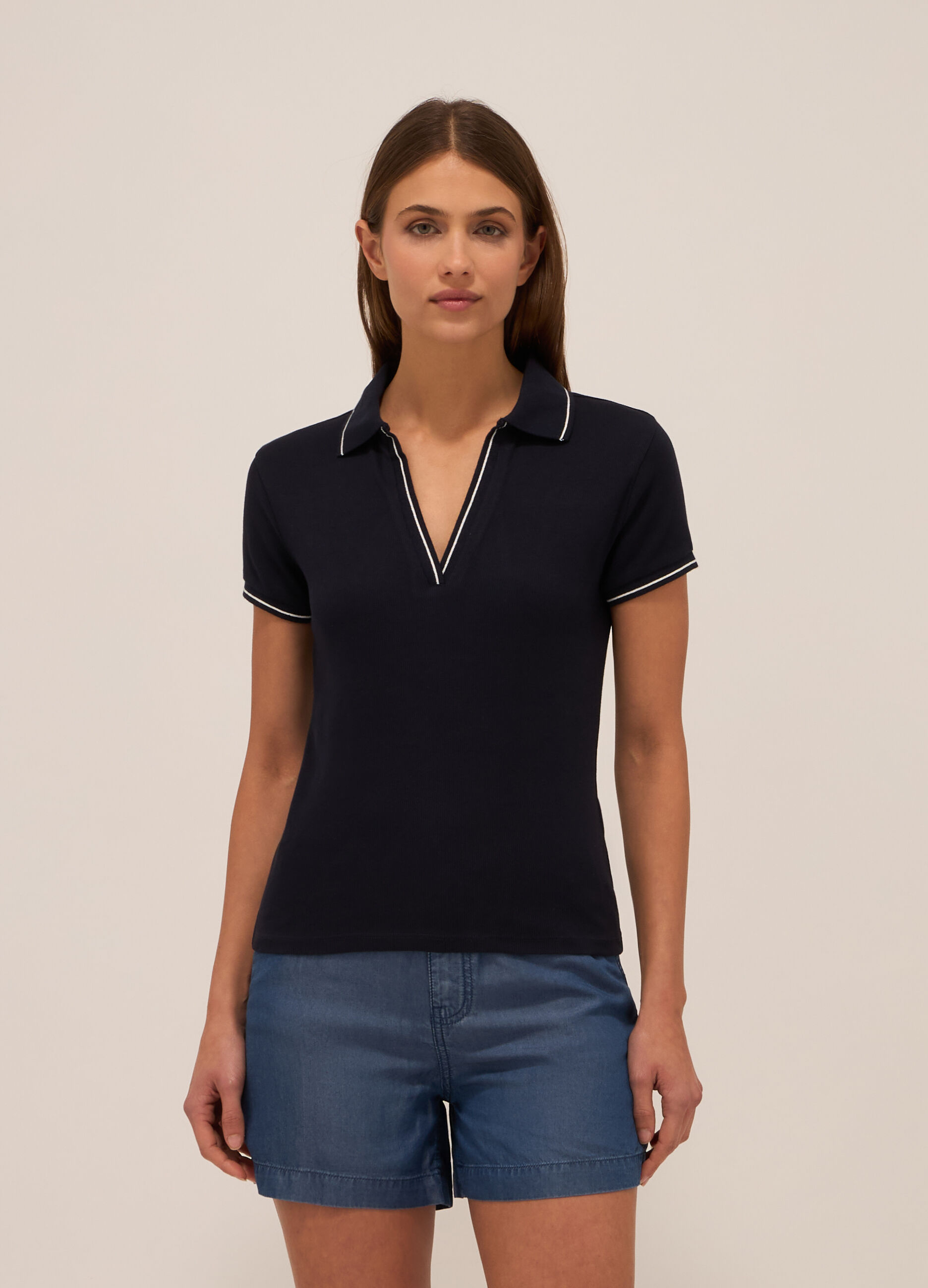 Polo in costina di cotone stretch donna